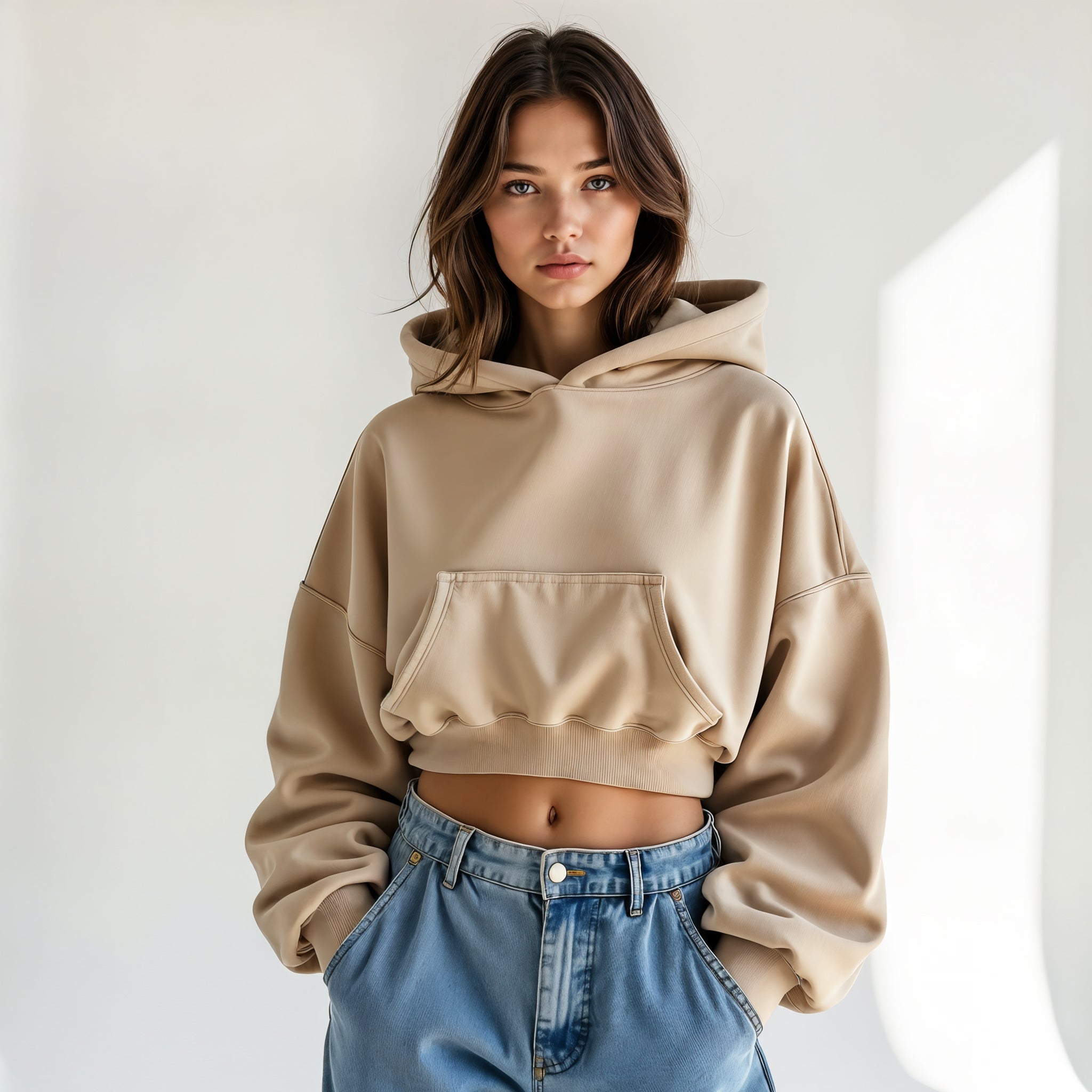 Cropped Hoodie with Oversized Fit