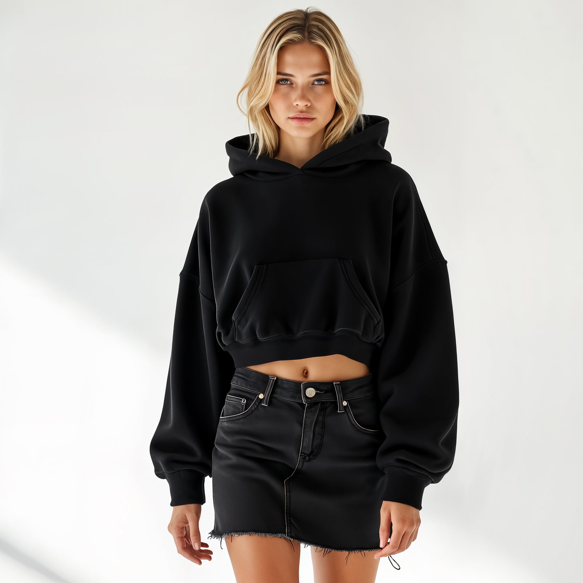 Cropped Hoodie with Oversized Fit