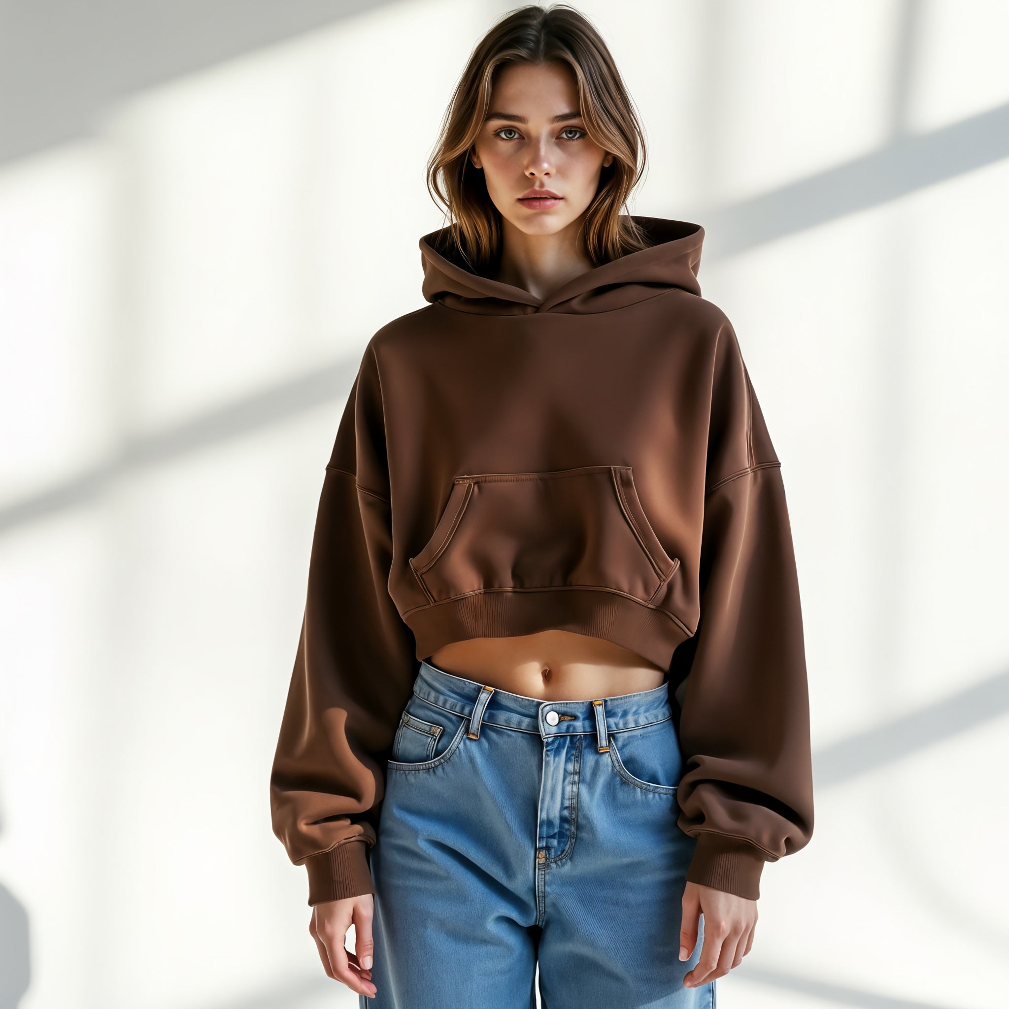 Cropped Hoodie with Oversized Fit