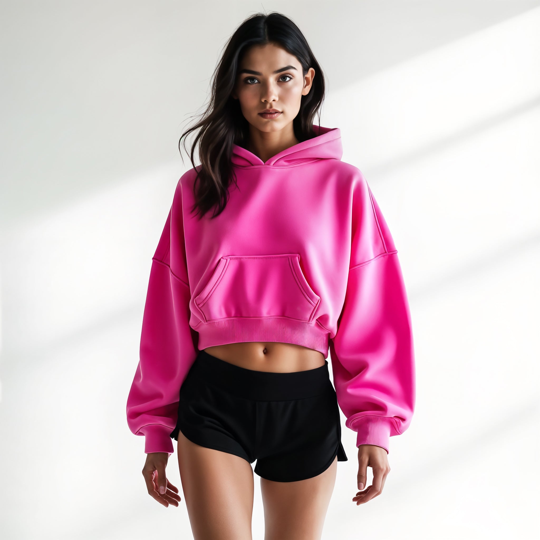 Cropped Hoodie with Oversized Fit