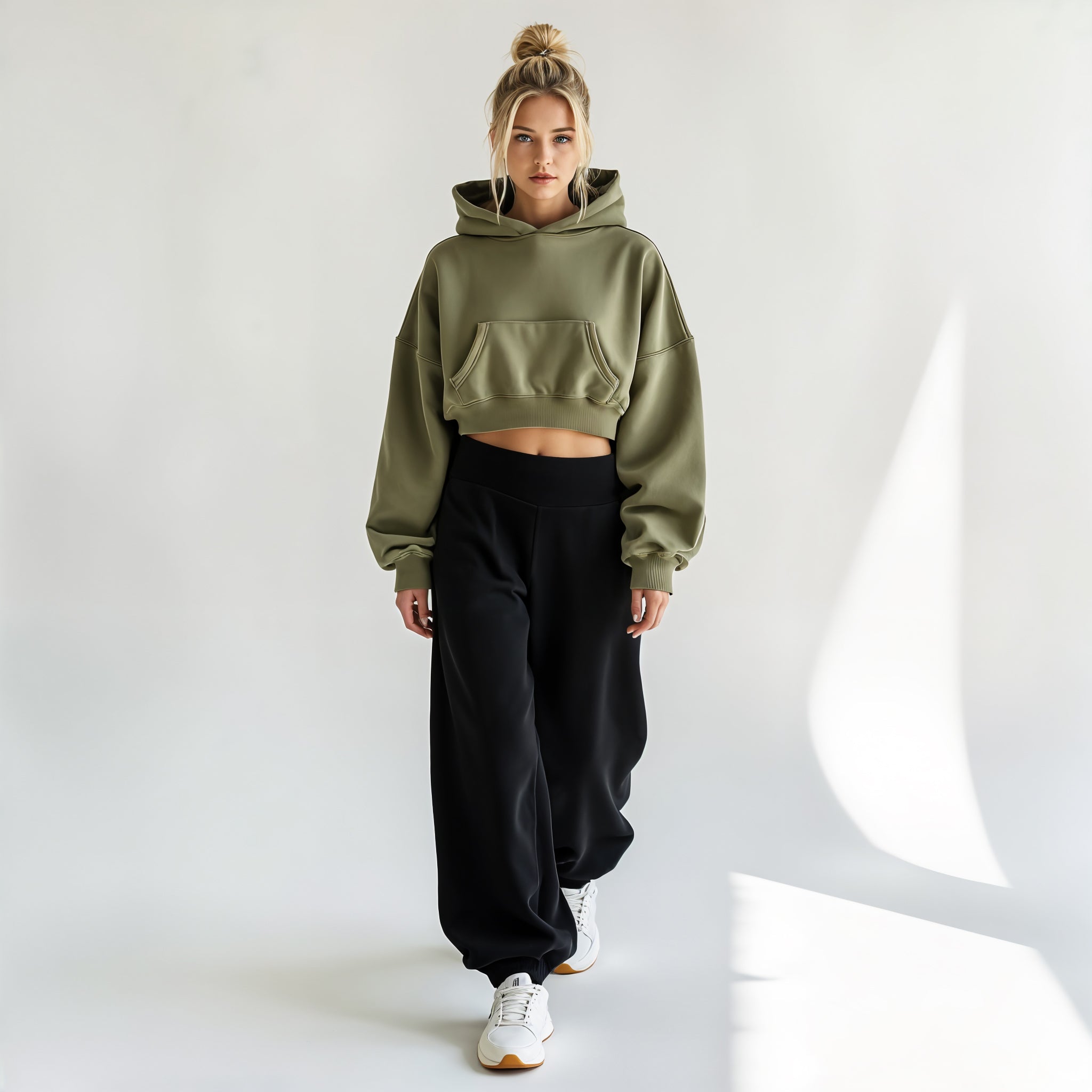 Cropped Hoodie with Oversized Fit