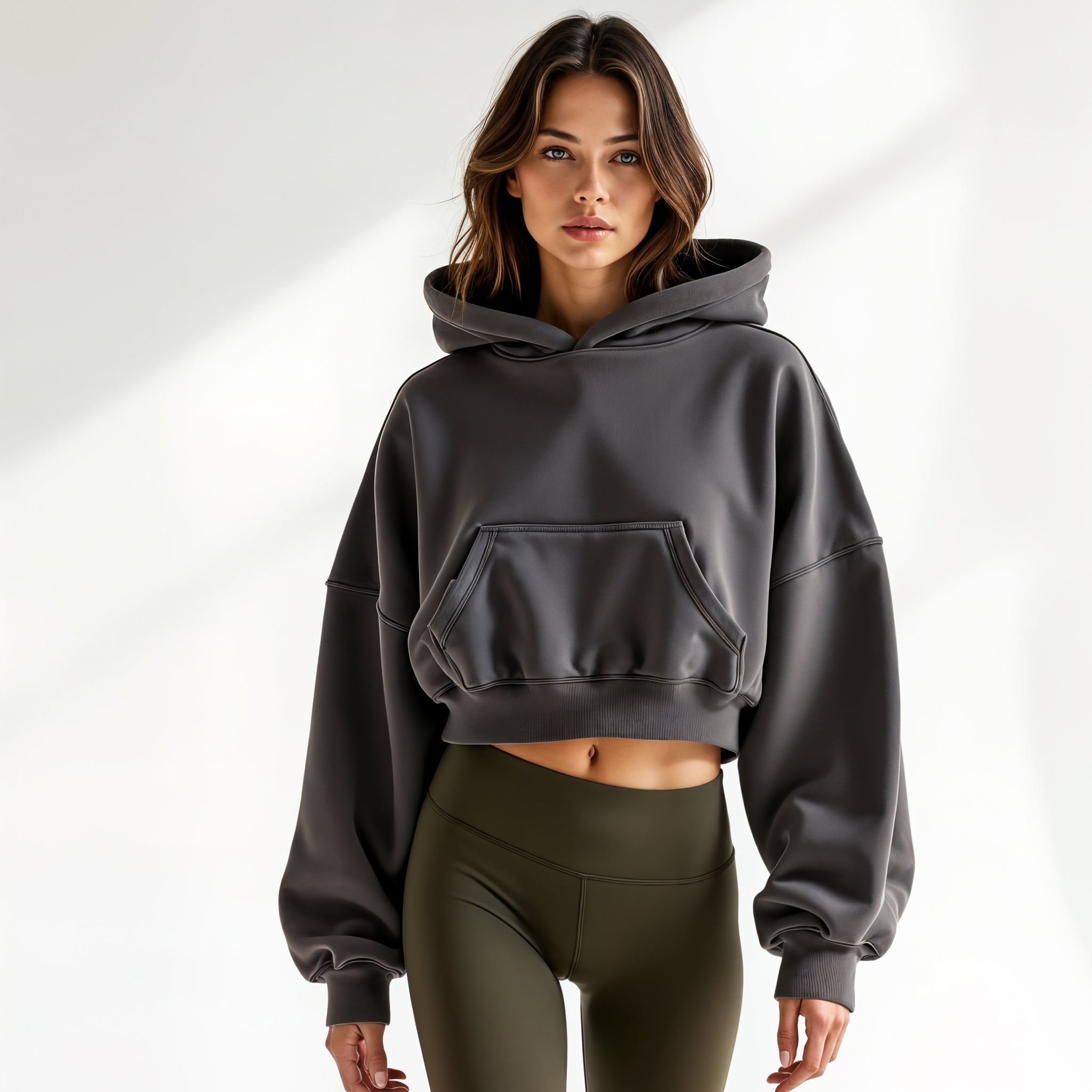 Cropped Hoodie with Oversized Fit
