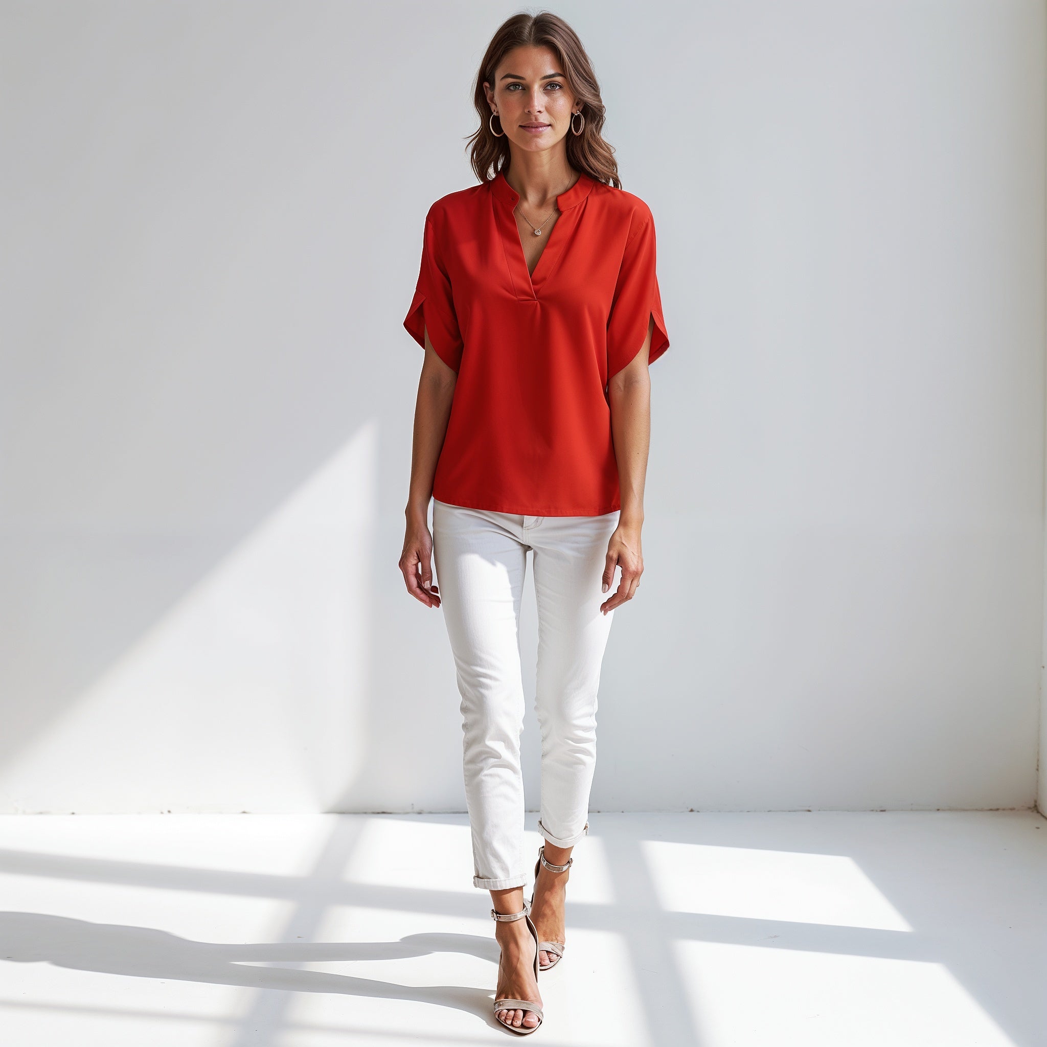 Chic V-Neck Blouse with Split Sleeves