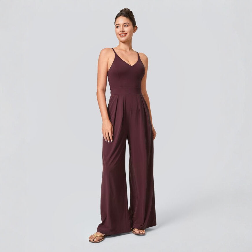 Plum Sleeveless Wide-Leg Jumpsuit