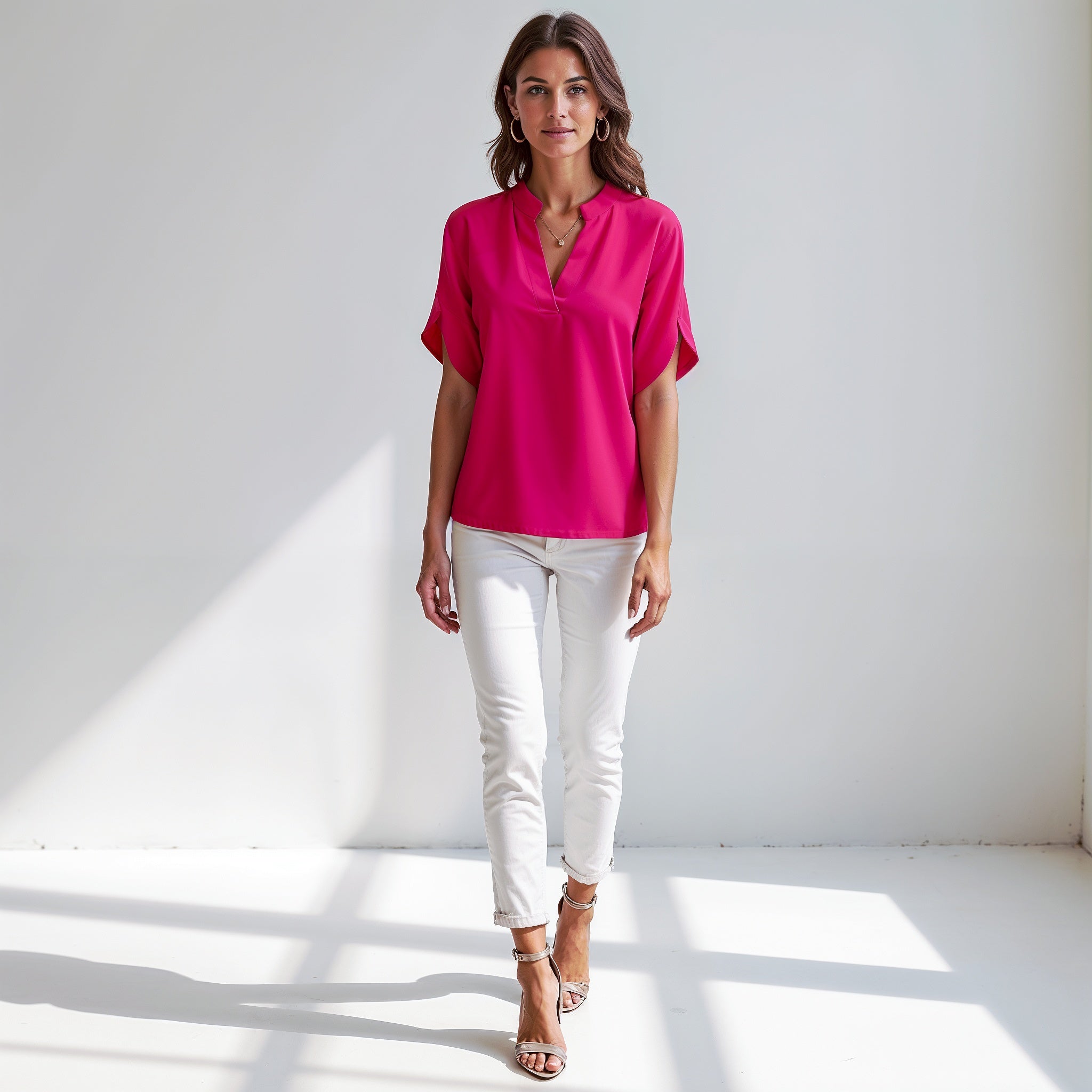 Chic V-Neck Blouse with Split Sleeves