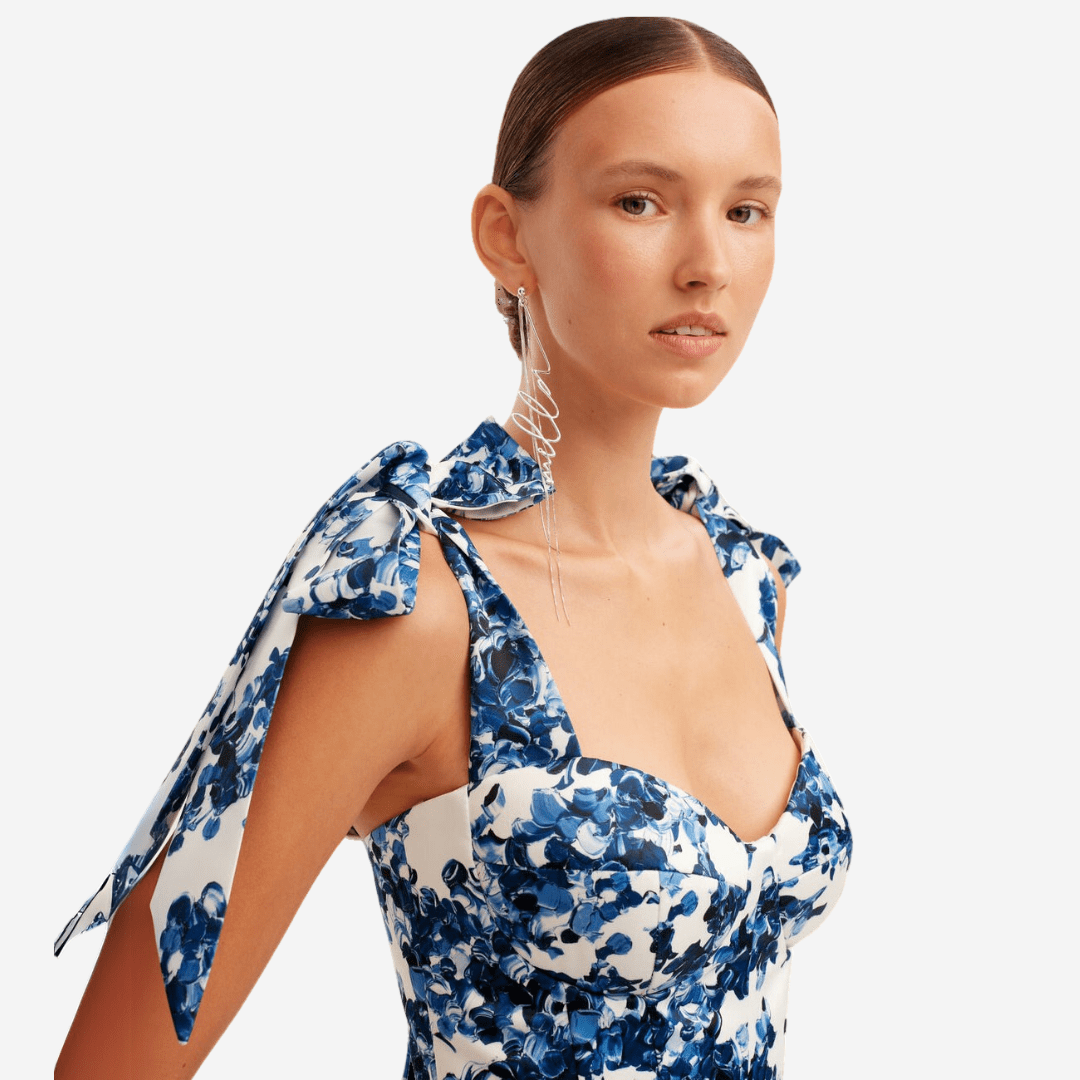 Floral Mini Dress with Shoulder Bows