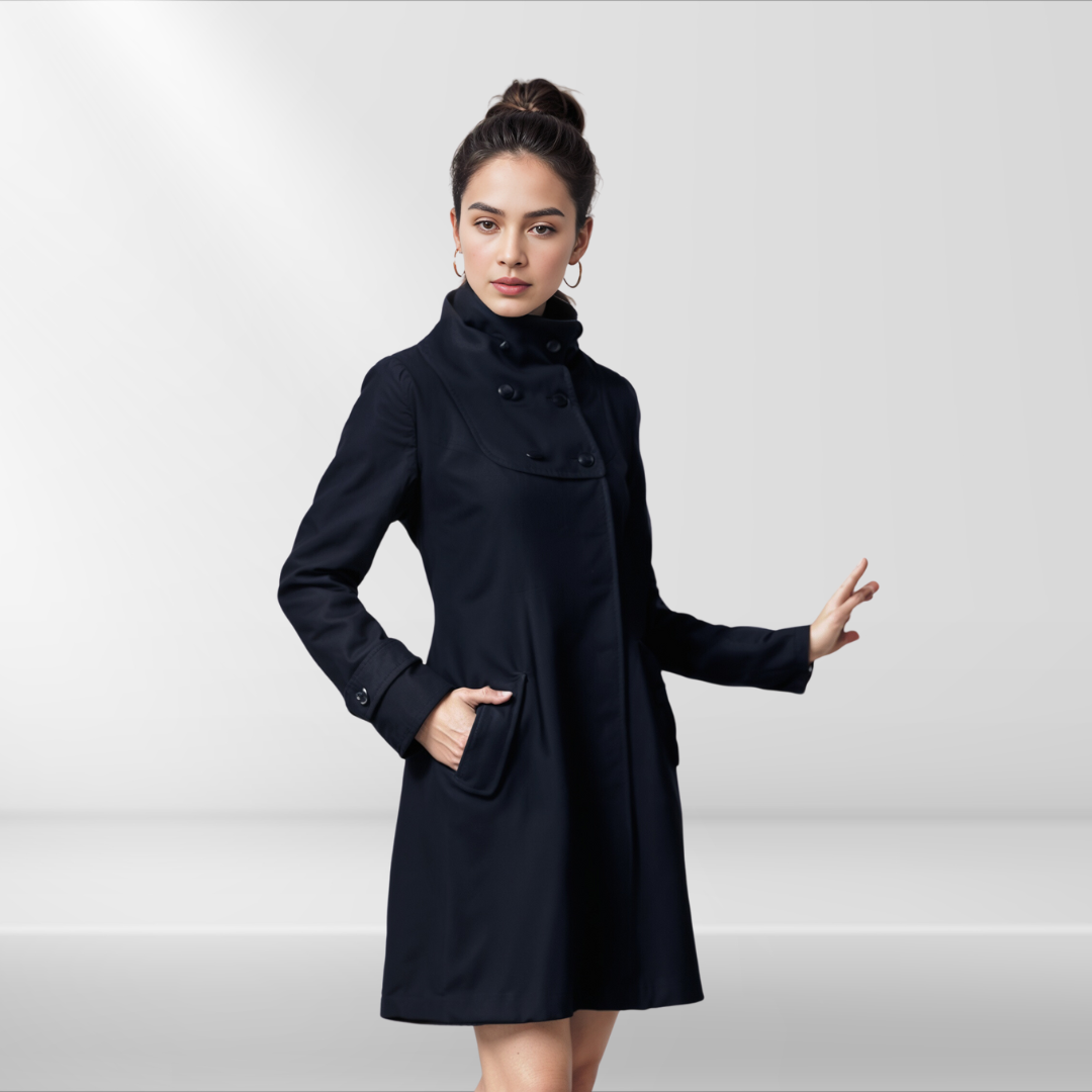 Elegant A-Line Coat with High Collar