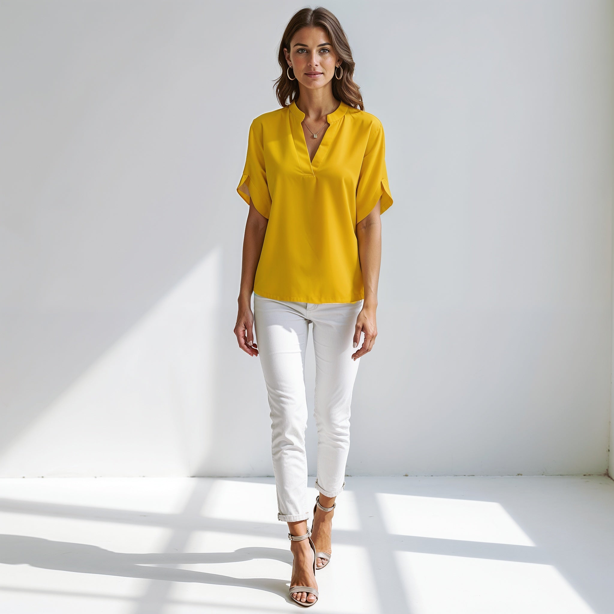 Chic V-Neck Blouse with Split Sleeves