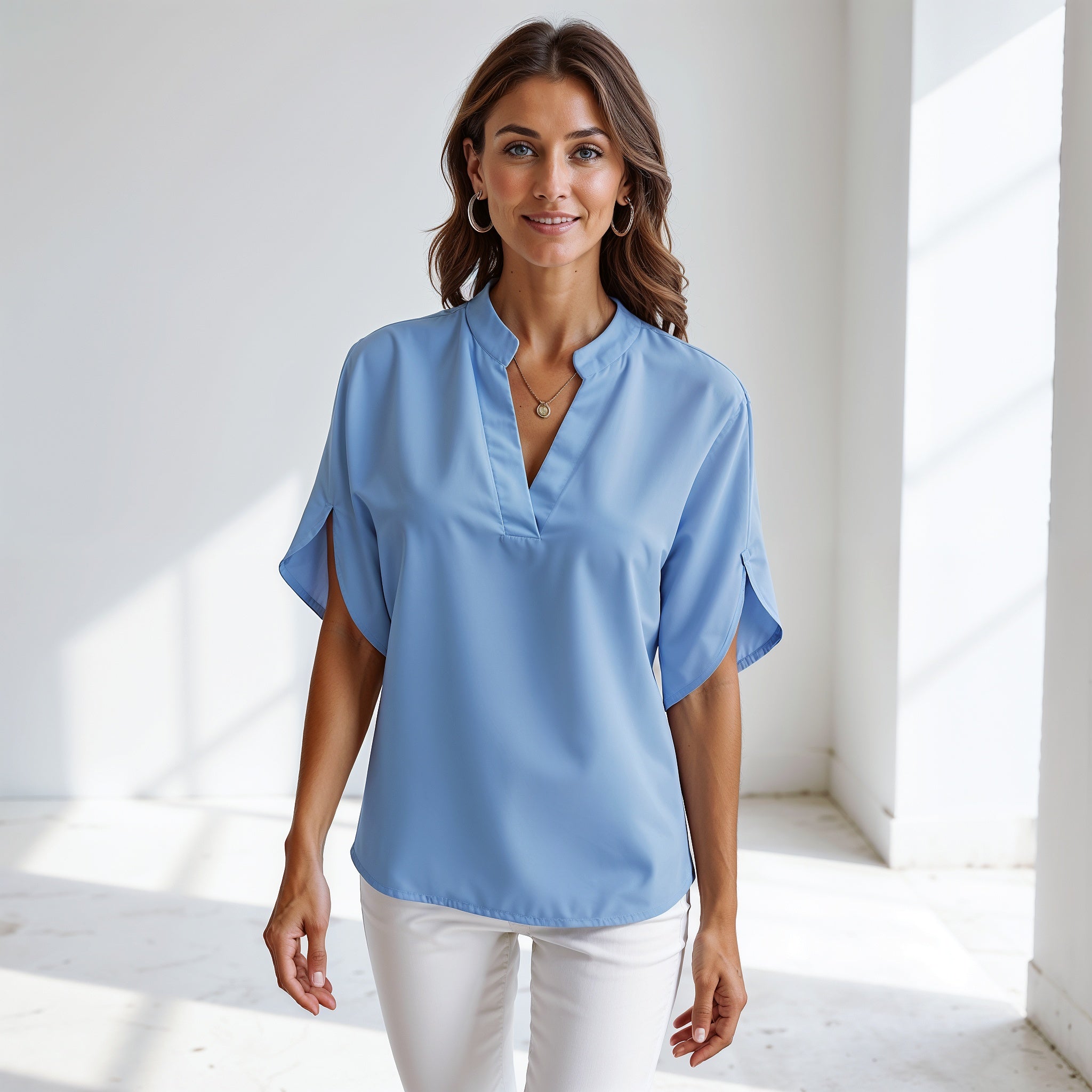 Chic V-Neck Blouse with Split Sleeves