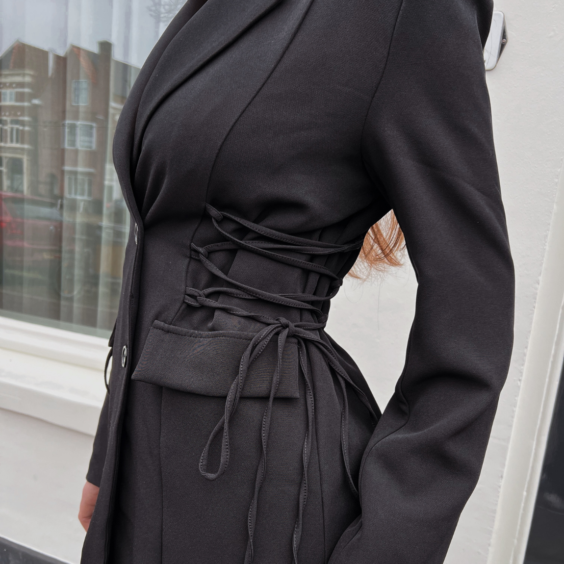 Black Blazer Dress with Lace-Up Sides