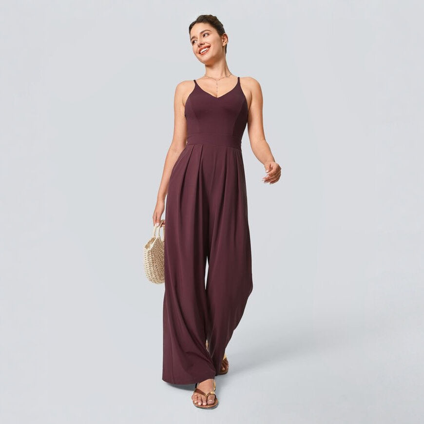Plum Sleeveless Wide-Leg Jumpsuit