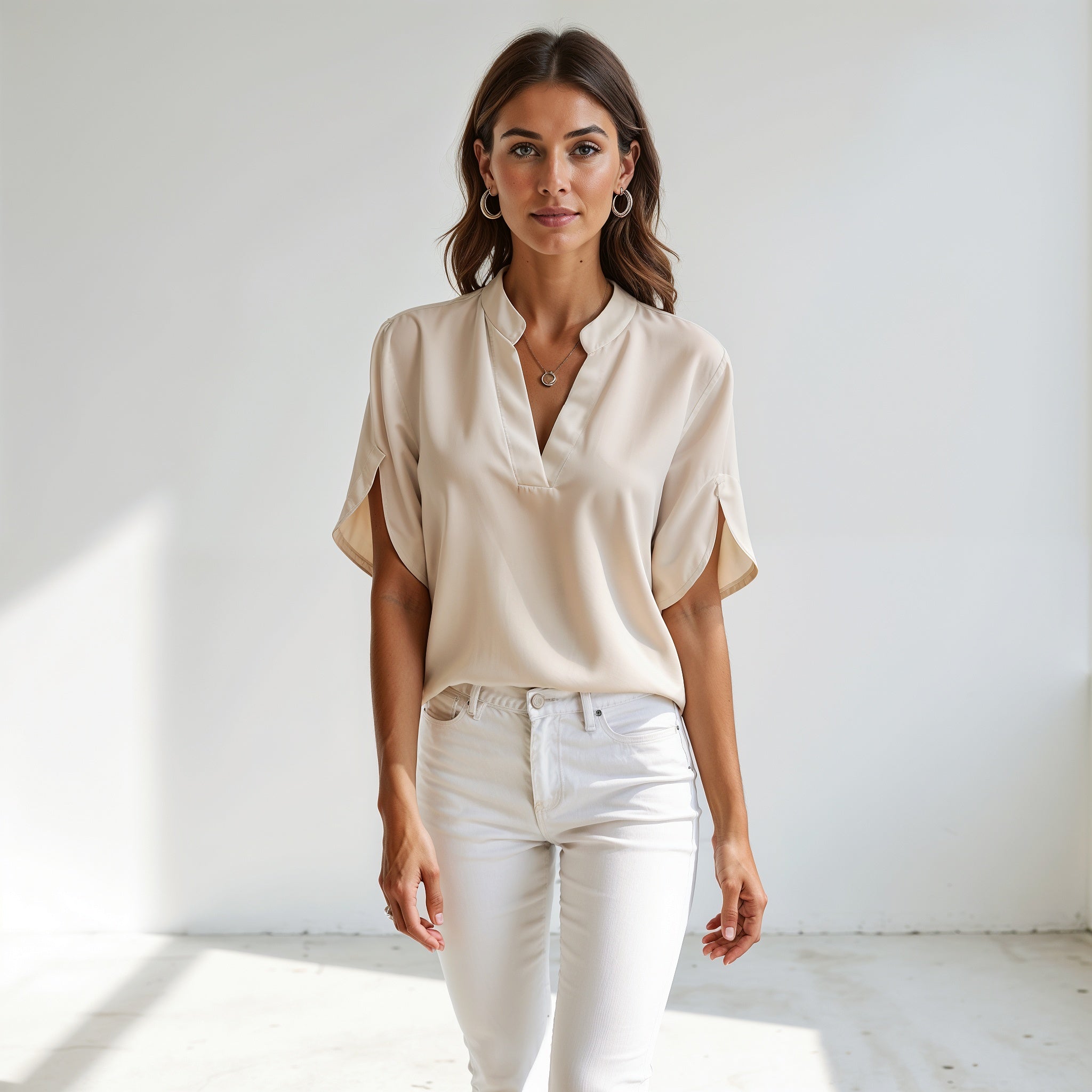 Chic V-Neck Blouse with Split Sleeves