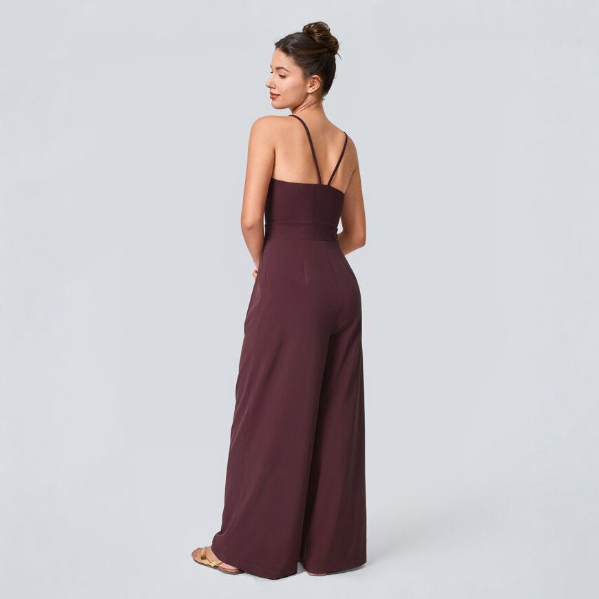 Plum Sleeveless Wide-Leg Jumpsuit