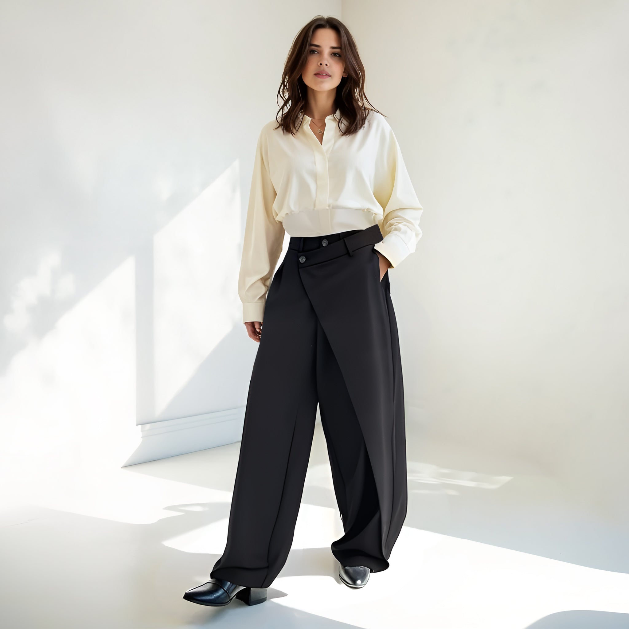 Asymmetrical Wide-Leg Pants