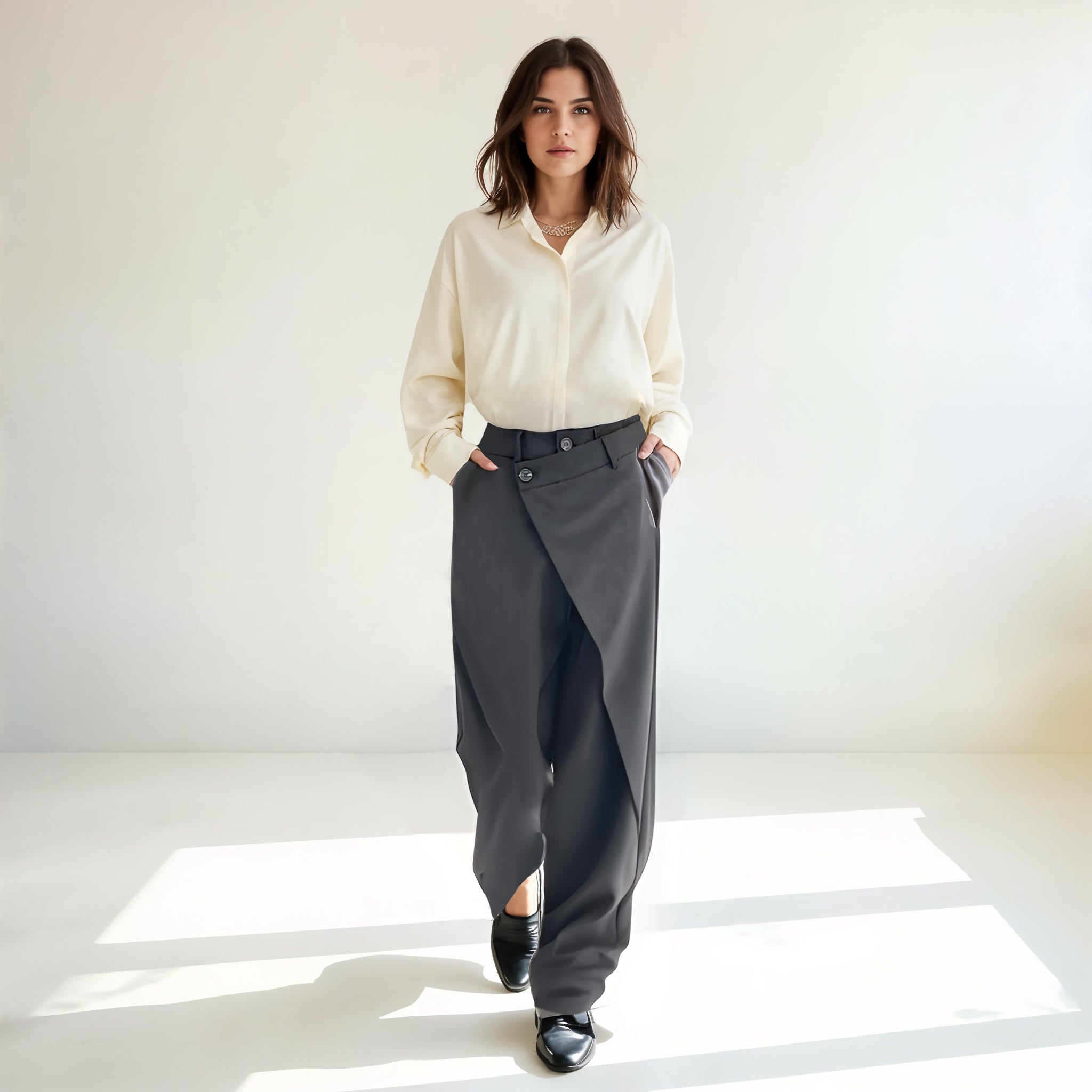 Asymmetrical Wide-Leg Pants