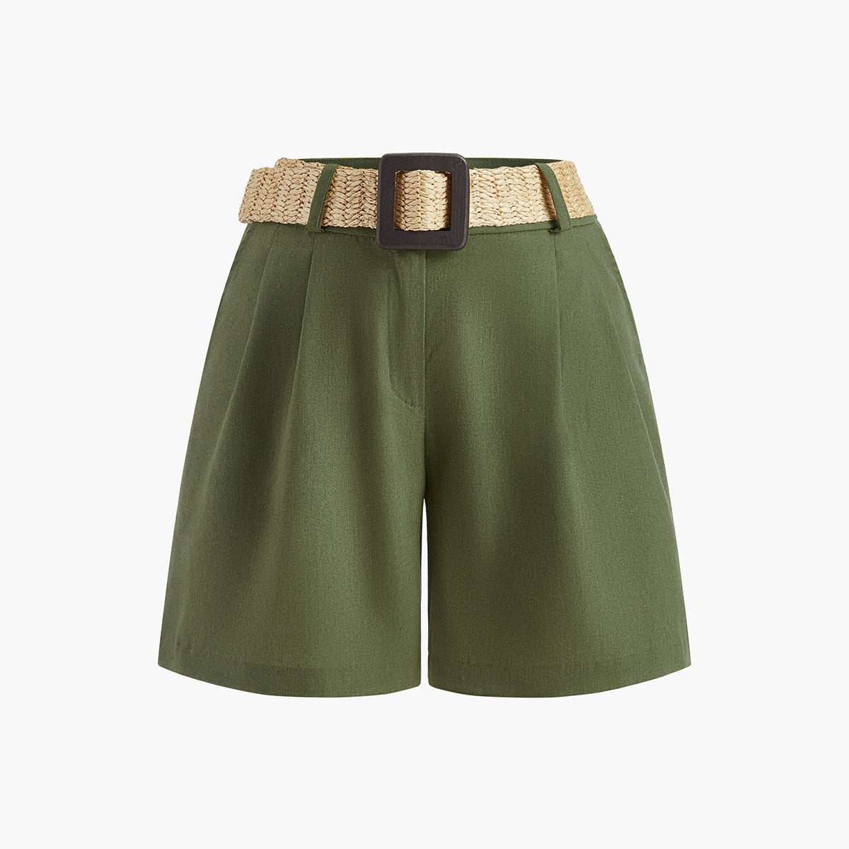 V-Neck Buttoned Shorts Set with Belt