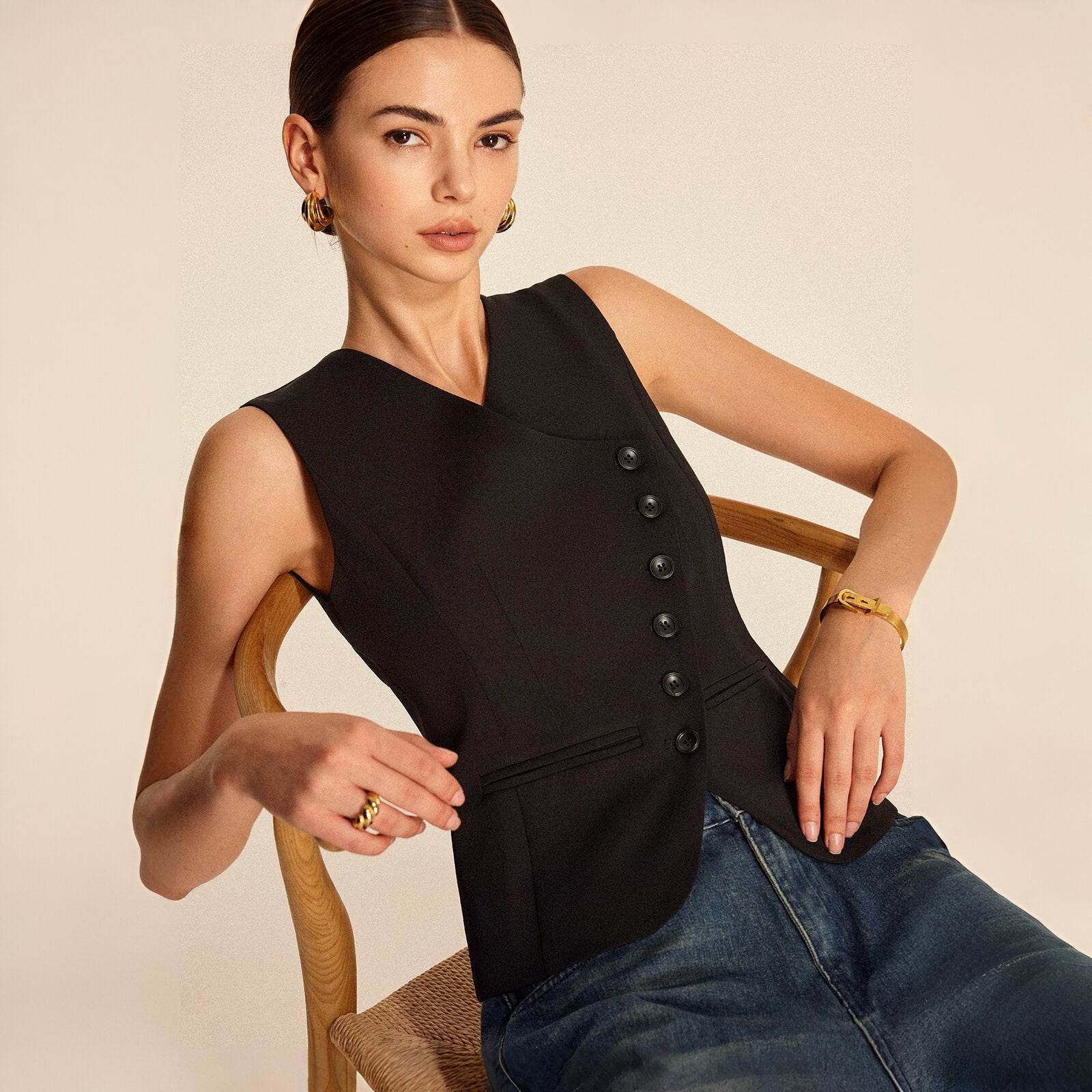 V-Neck Buttoned Vest