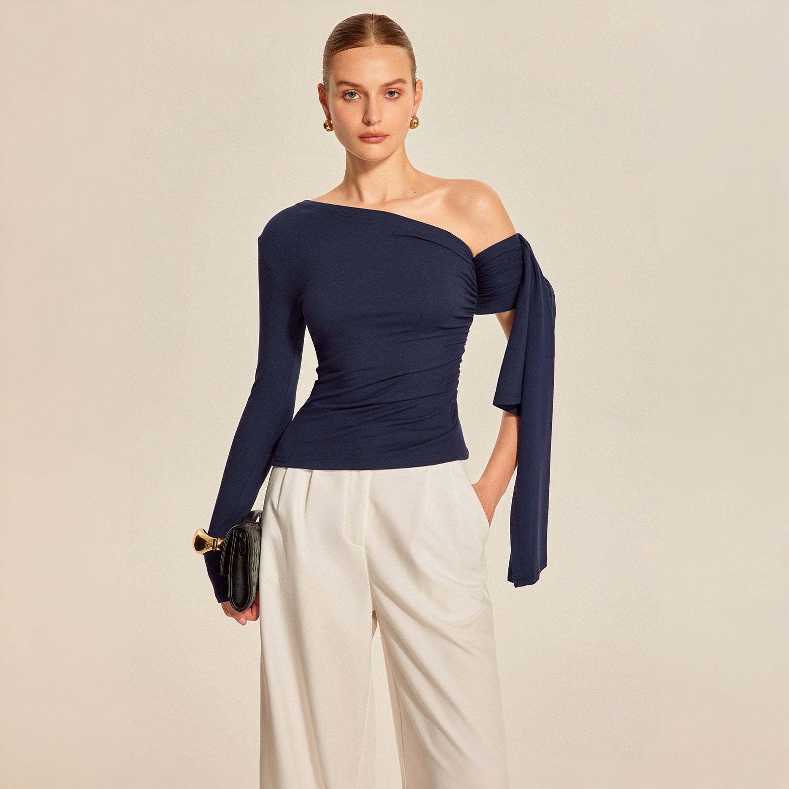 Asymmetrical Draped Sleeve Top