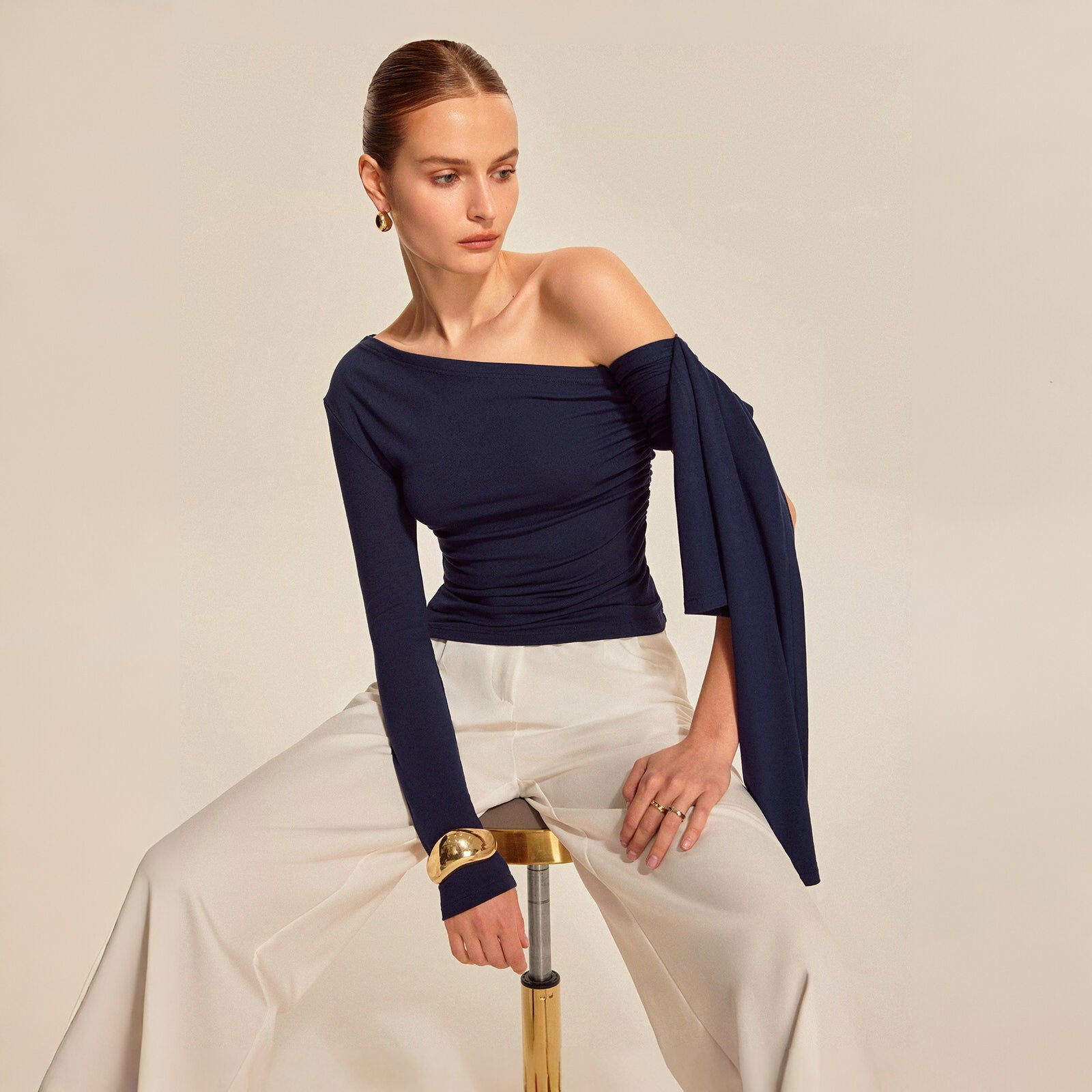 Asymmetrical Draped Sleeve Top