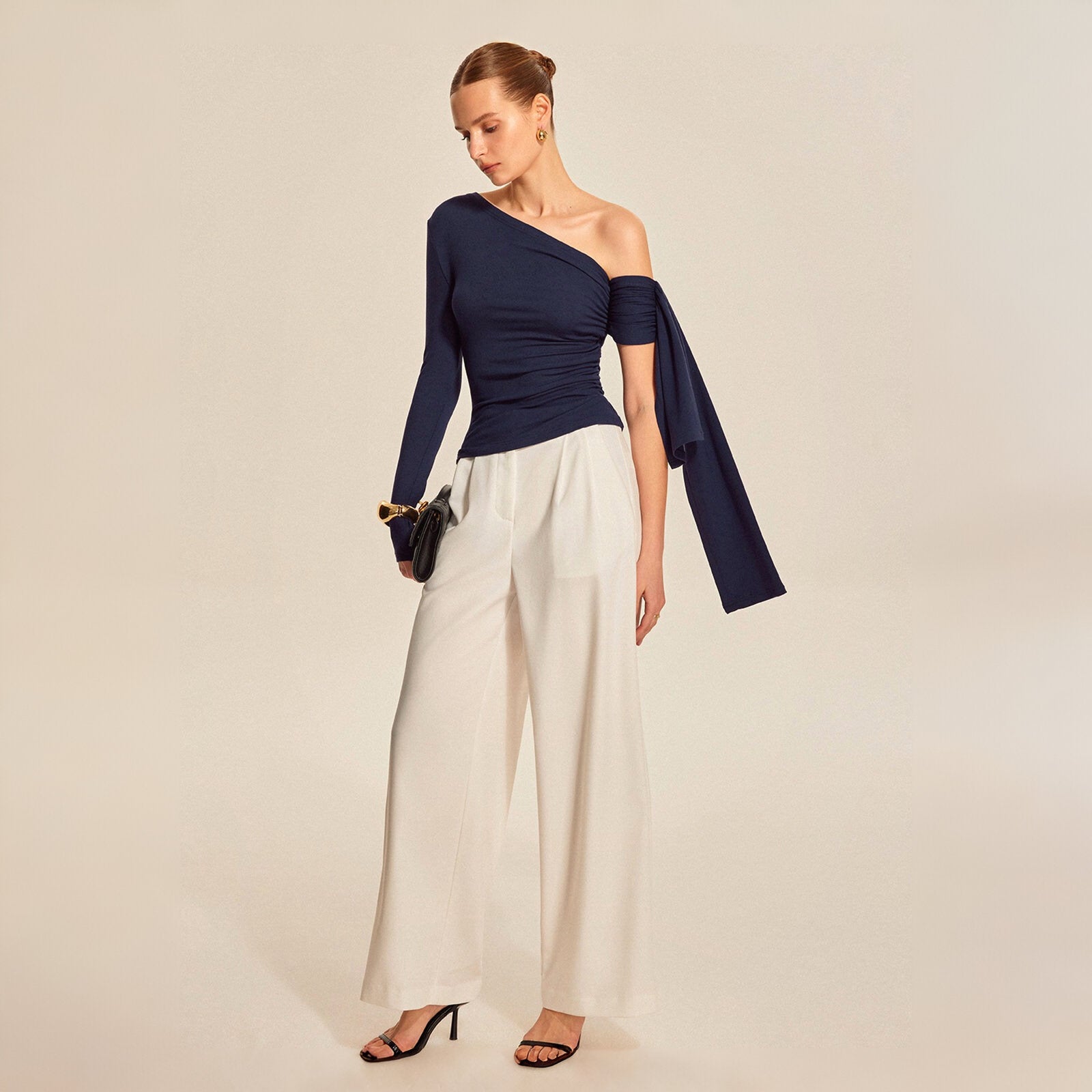Asymmetrical Draped Sleeve Top