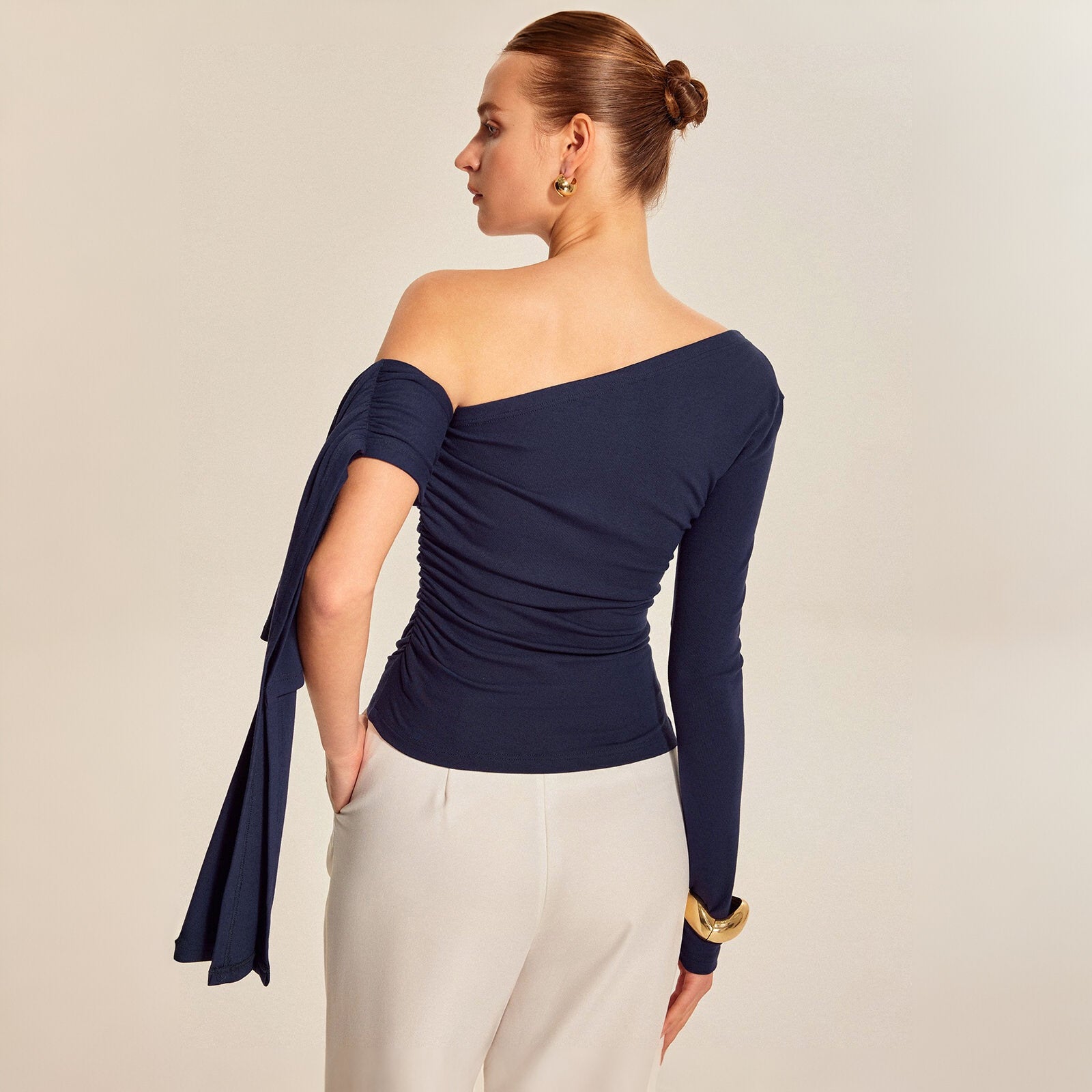 Asymmetrical Draped Sleeve Top