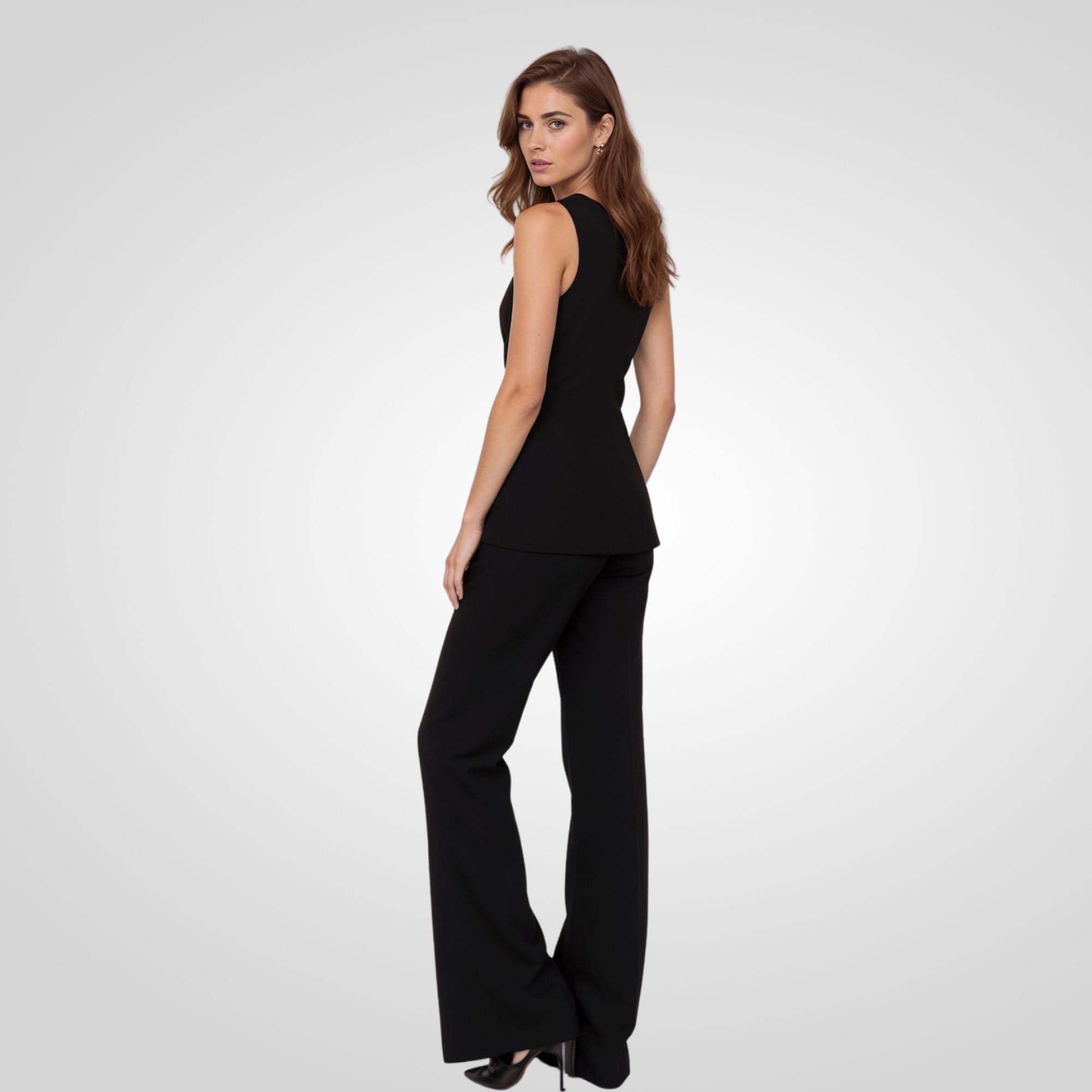 Sleeveless Two-Piece Suit with Gold Buttons