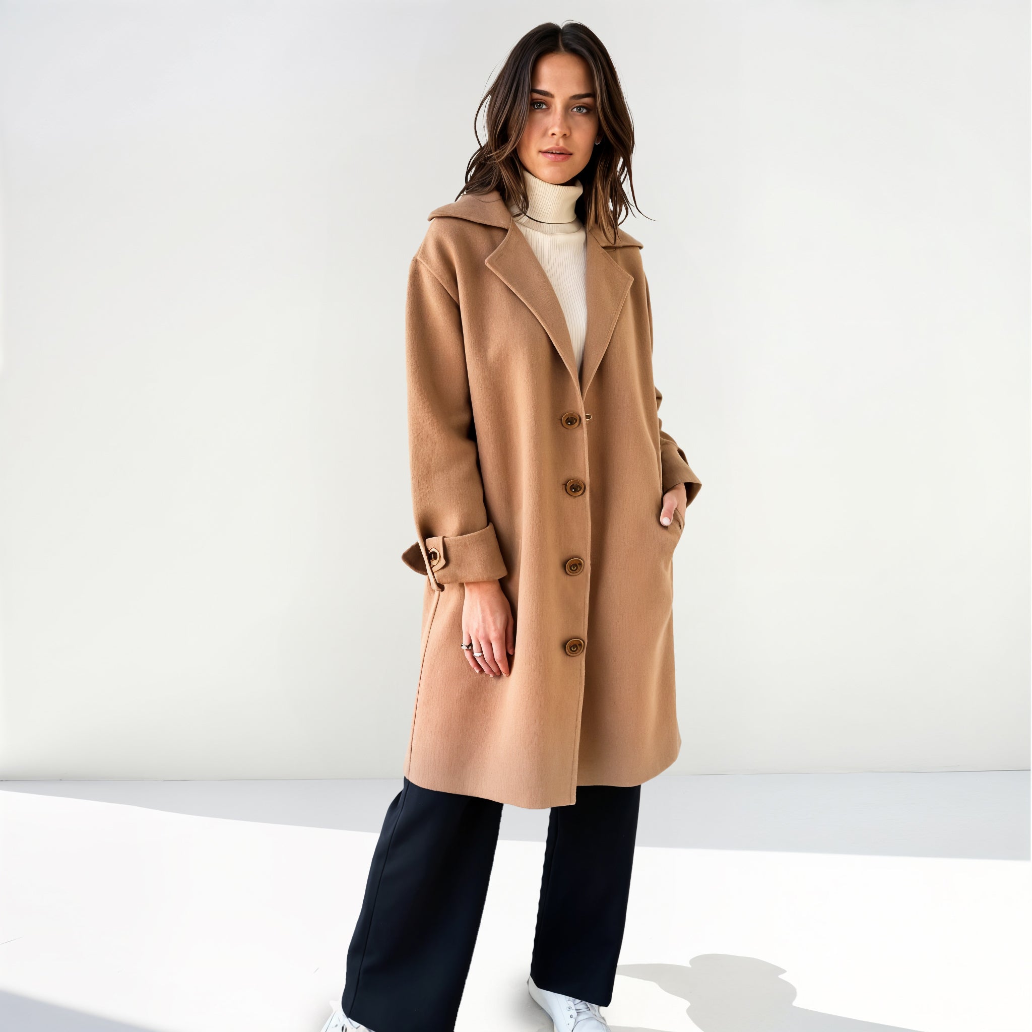 Soft Wool Coat with Lapel Collar