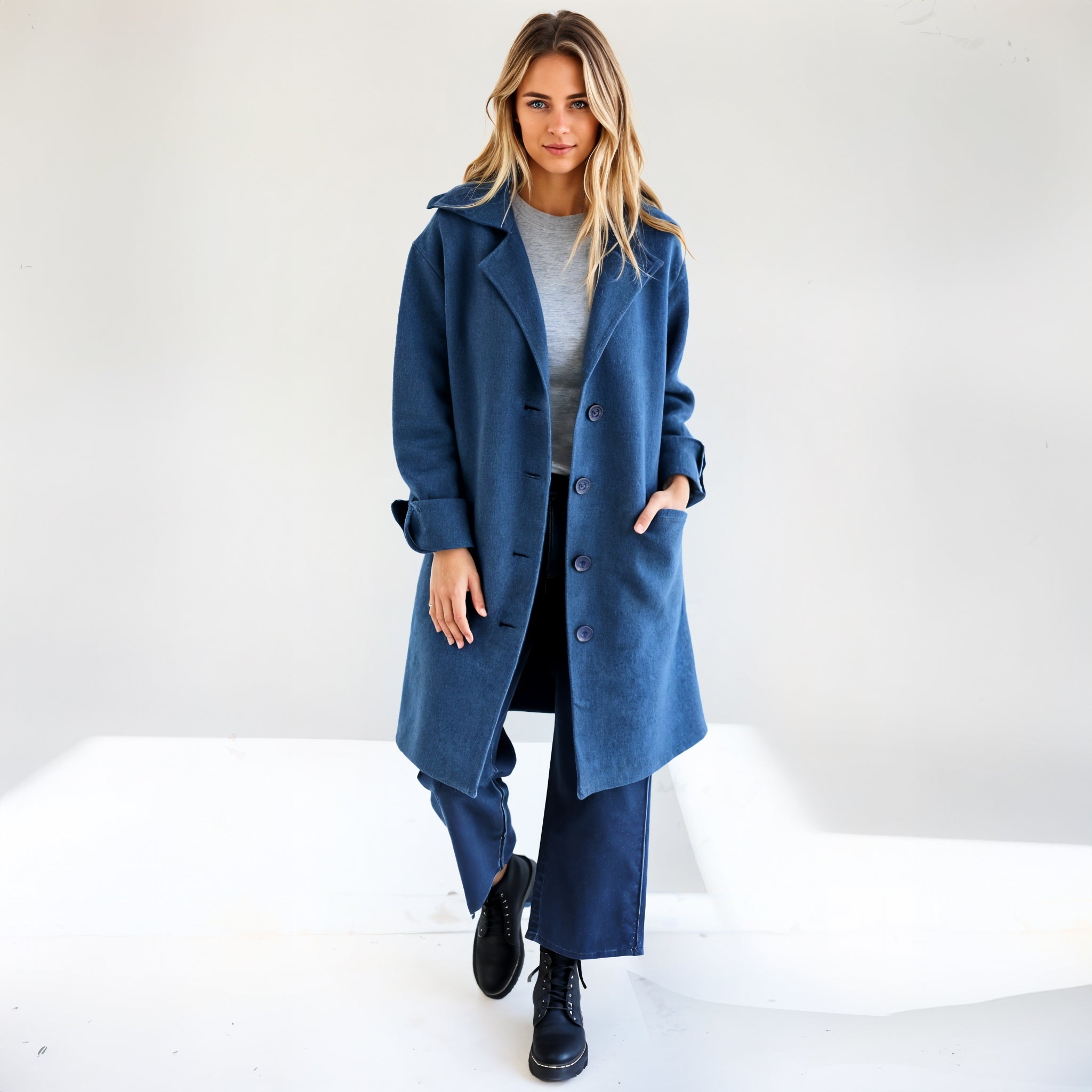 Soft Wool Coat with Lapel Collar