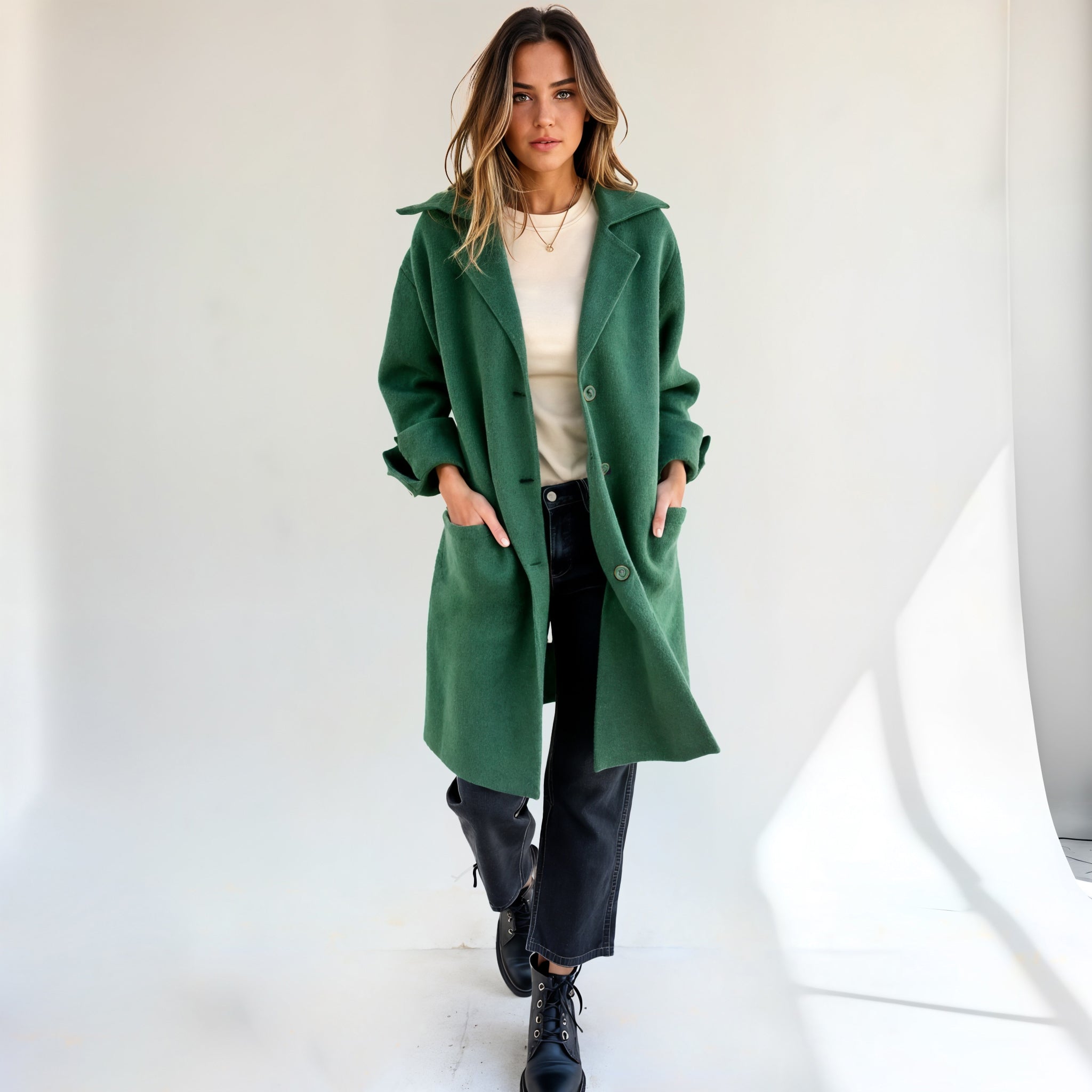Soft Wool Coat with Lapel Collar