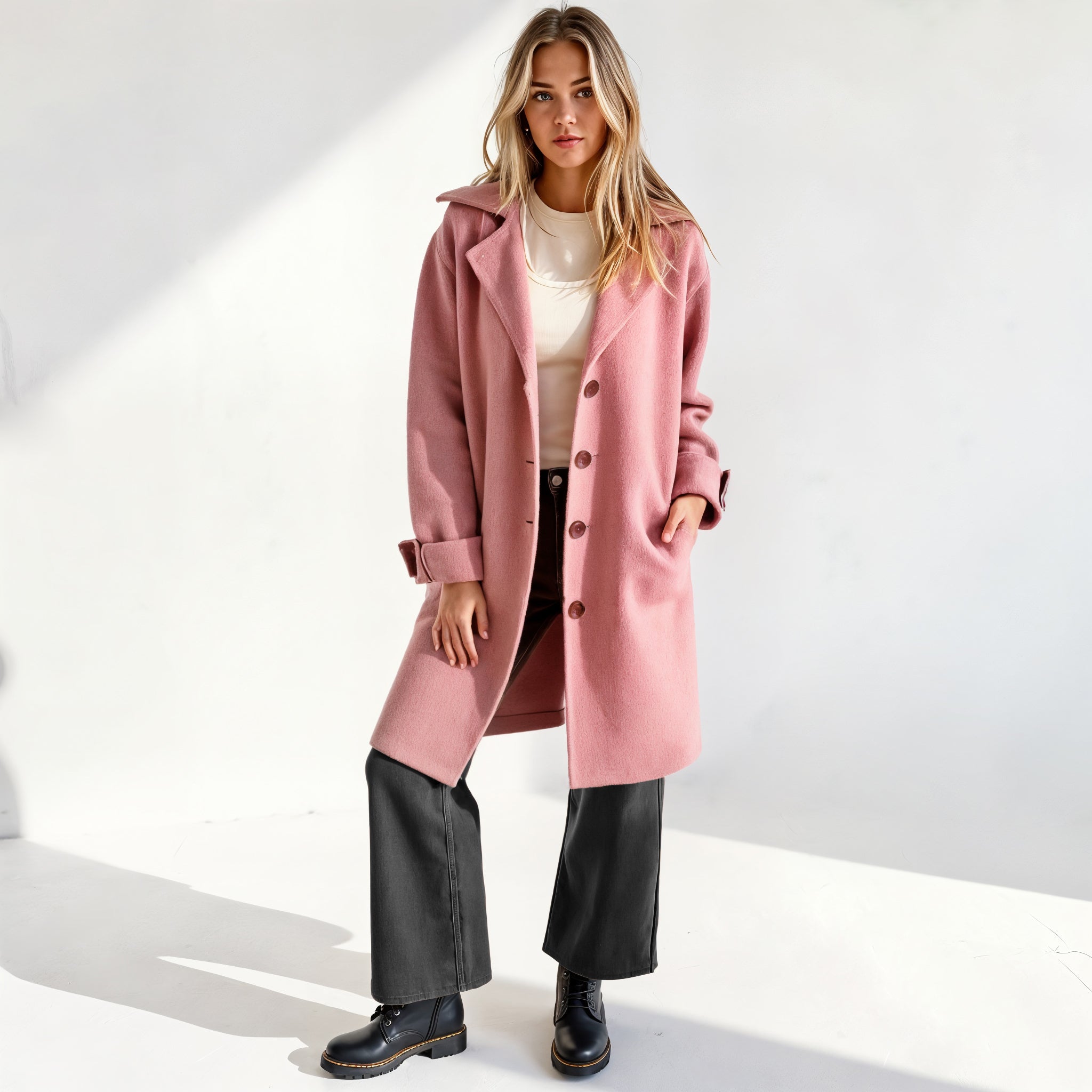 Soft Wool Coat with Lapel Collar