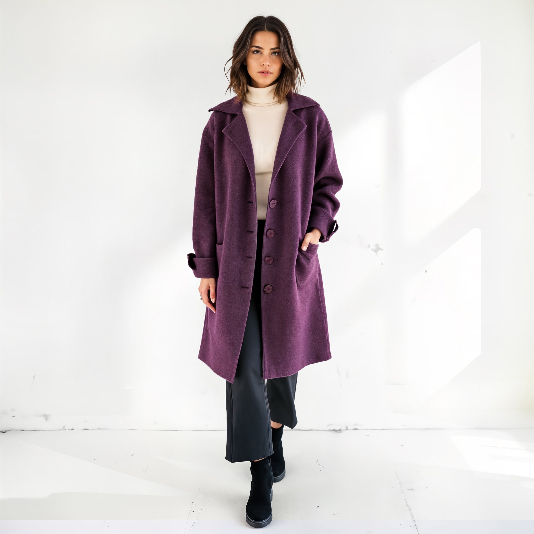 Soft Wool Coat with Lapel Collar