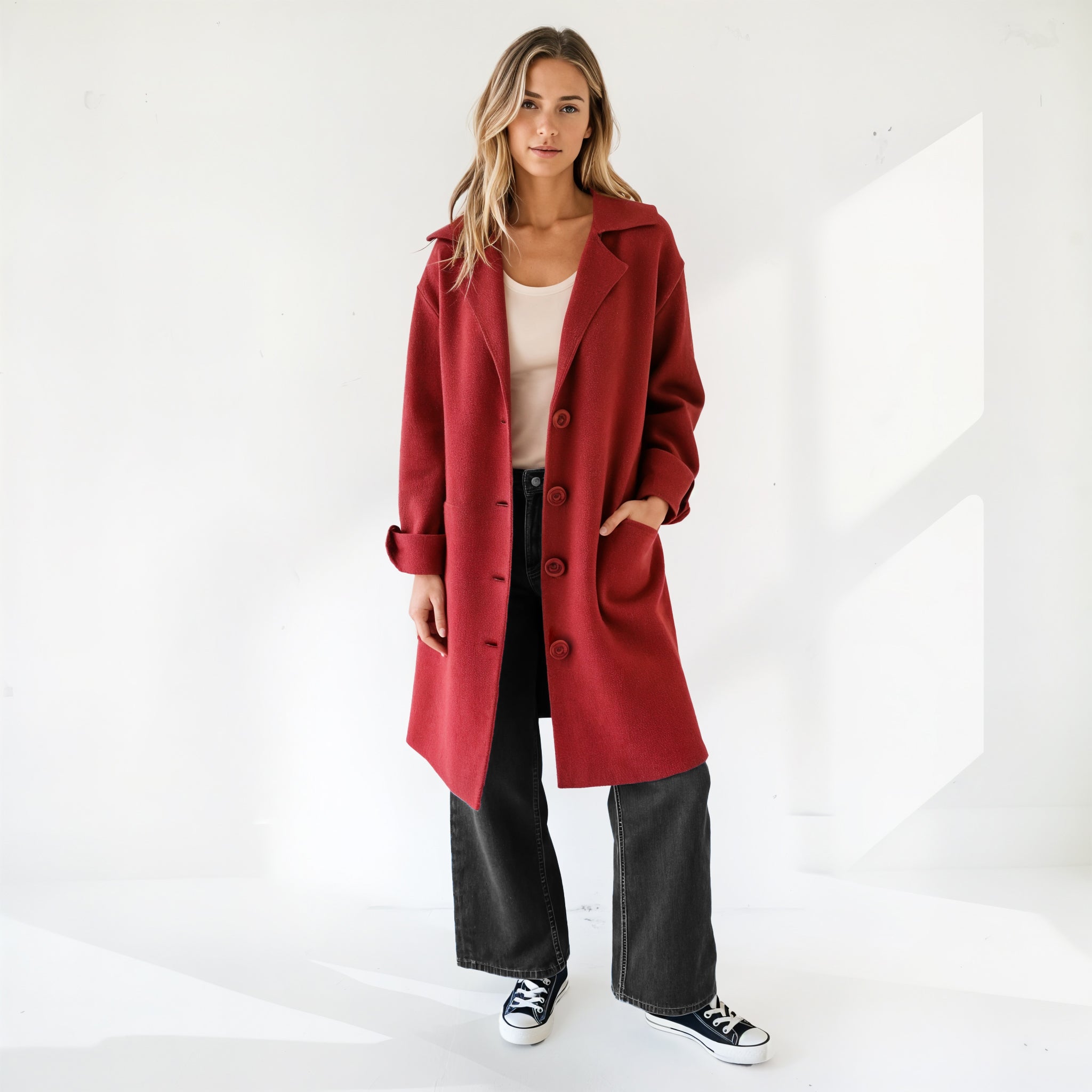 Soft Wool Coat with Lapel Collar