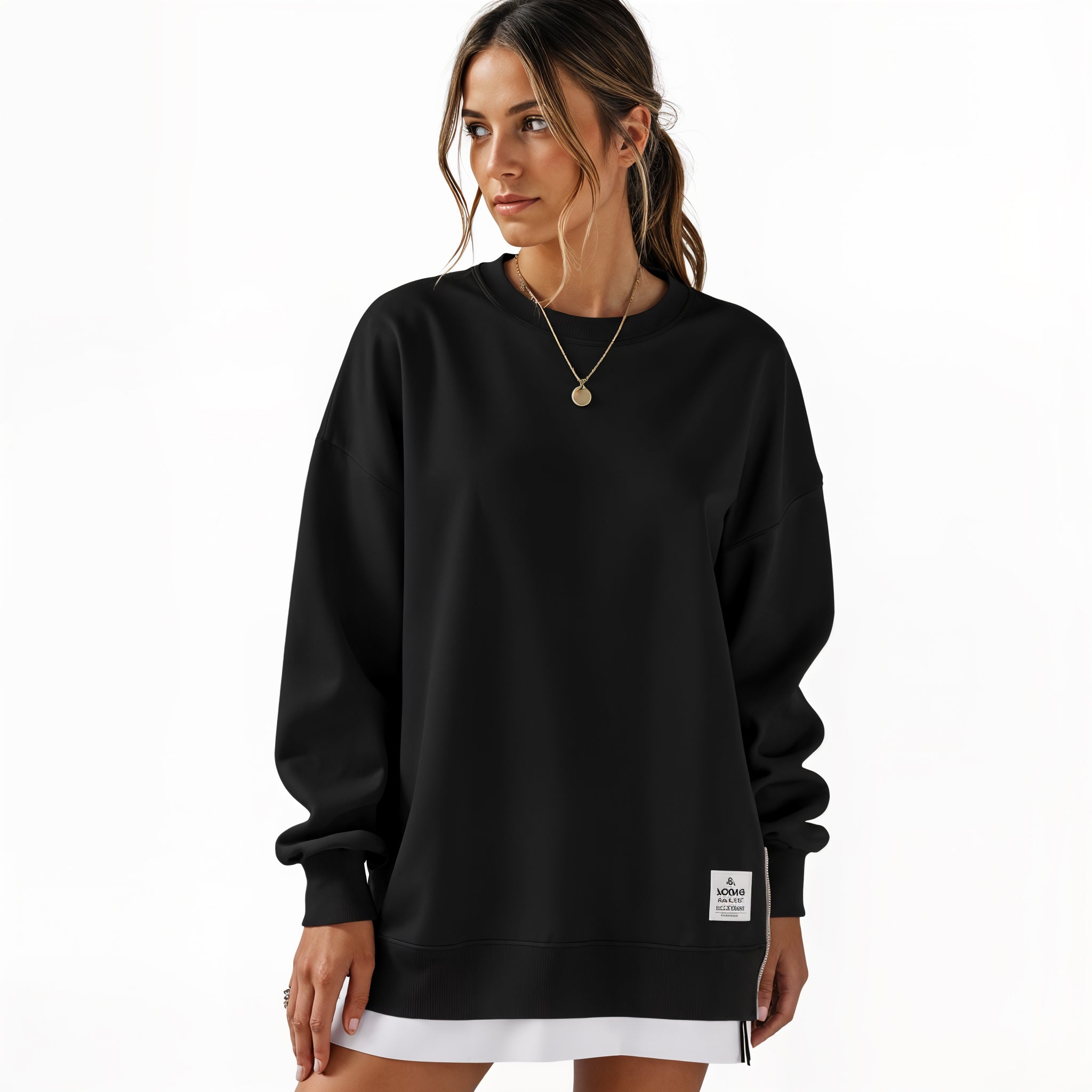 Oversized Sweatshirt Dress with Side Zipper