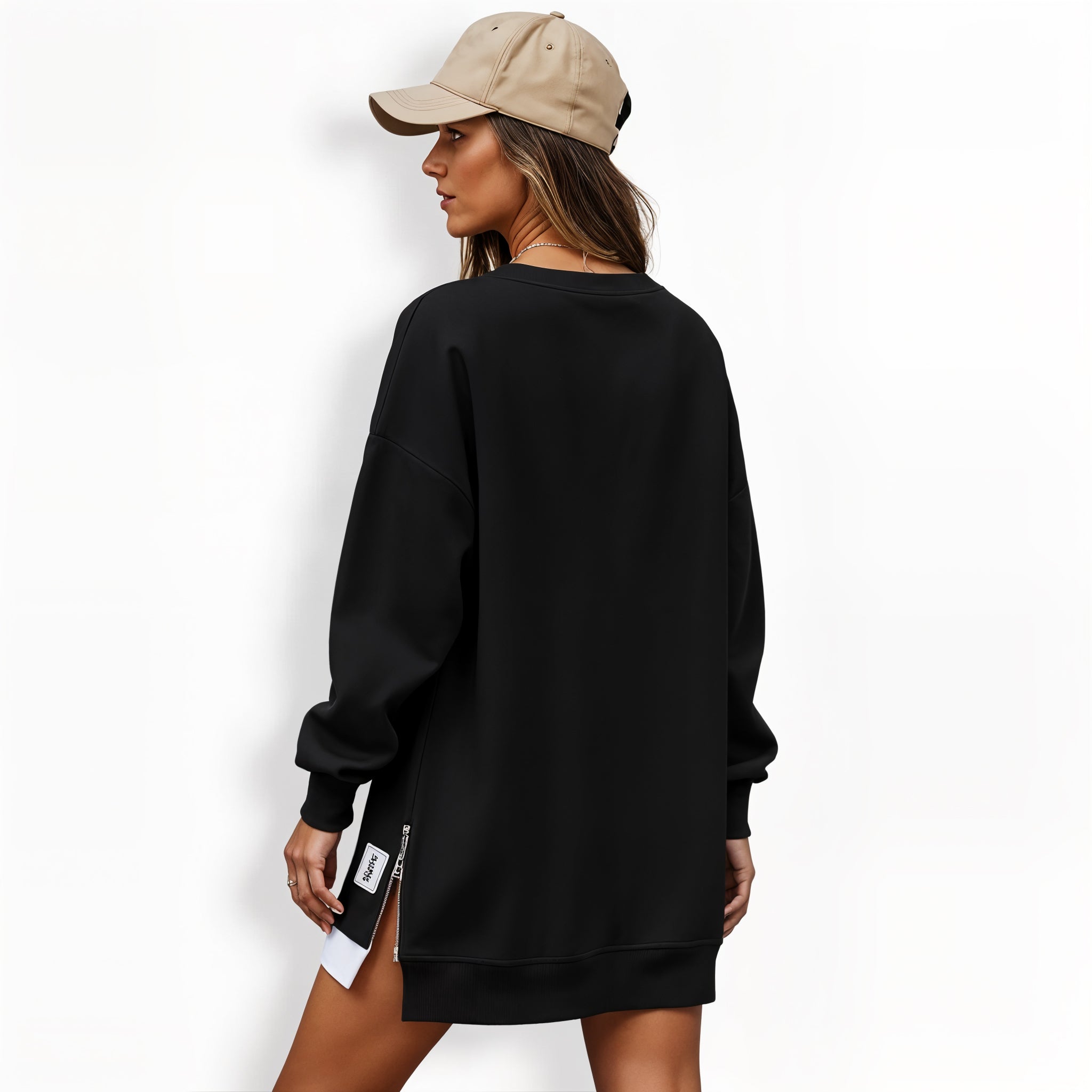 Oversized Sweatshirt Dress with Side Zipper