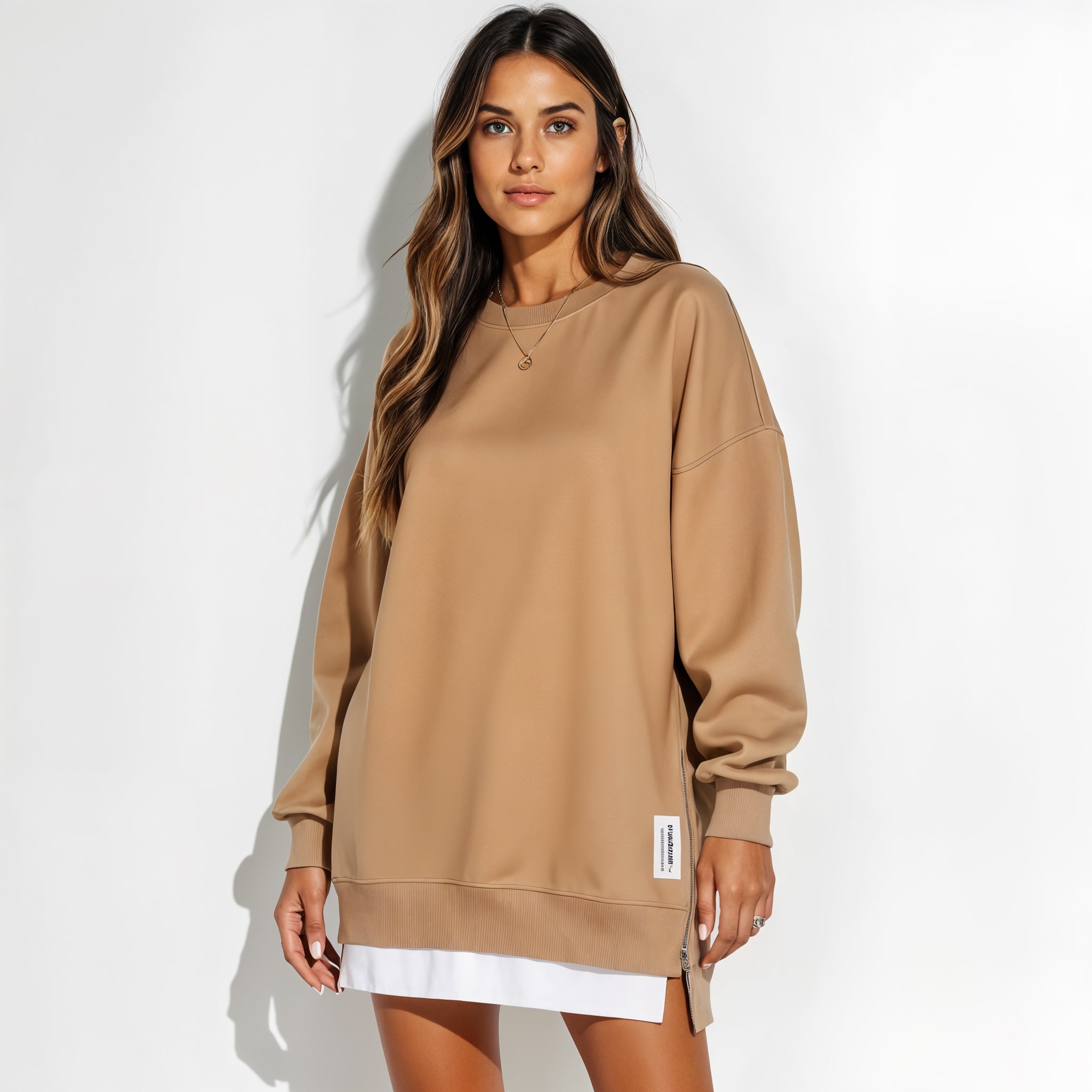 Oversized Sweatshirt Dress with Side Zipper