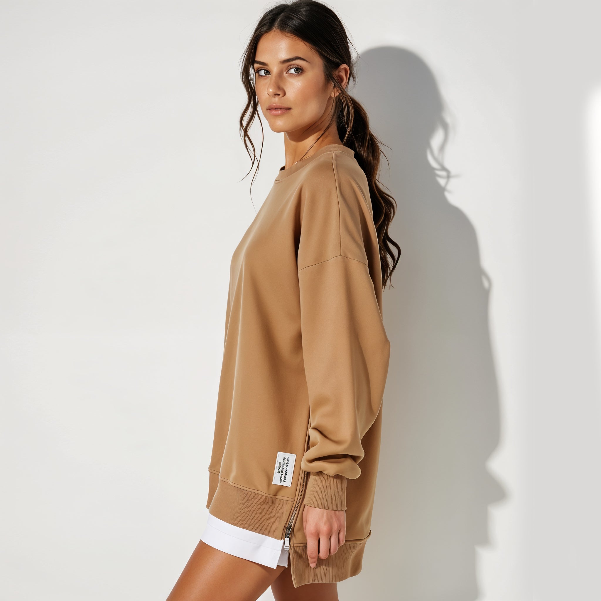 Oversized Sweatshirt Dress with Side Zipper