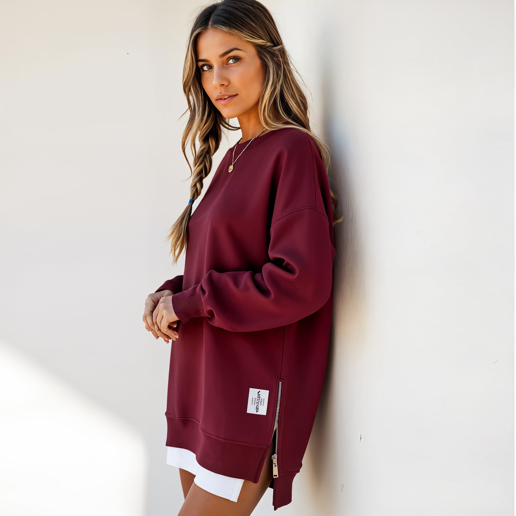 Oversized Sweatshirt Dress with Side Zipper