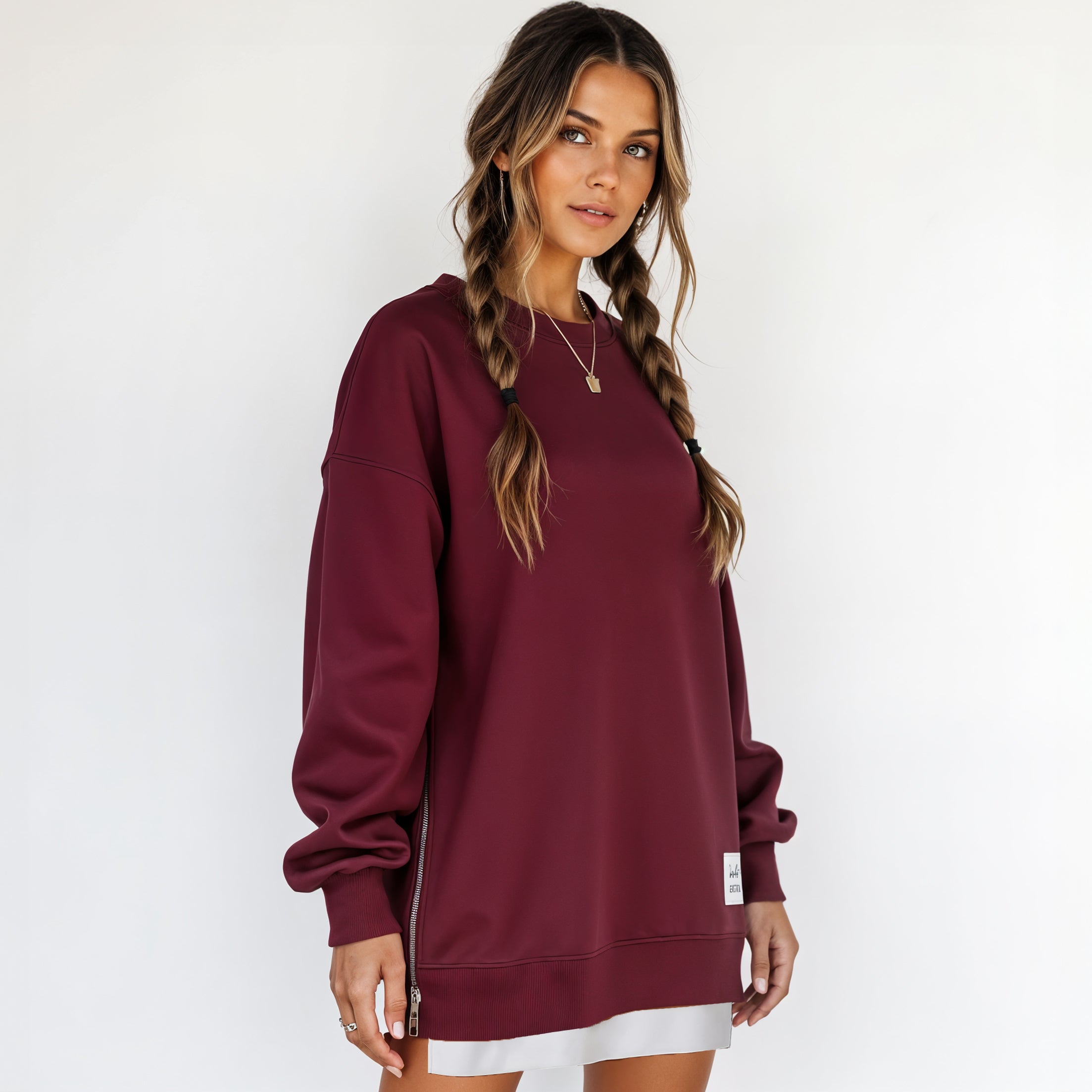 Oversized Sweatshirt Dress with Side Zipper