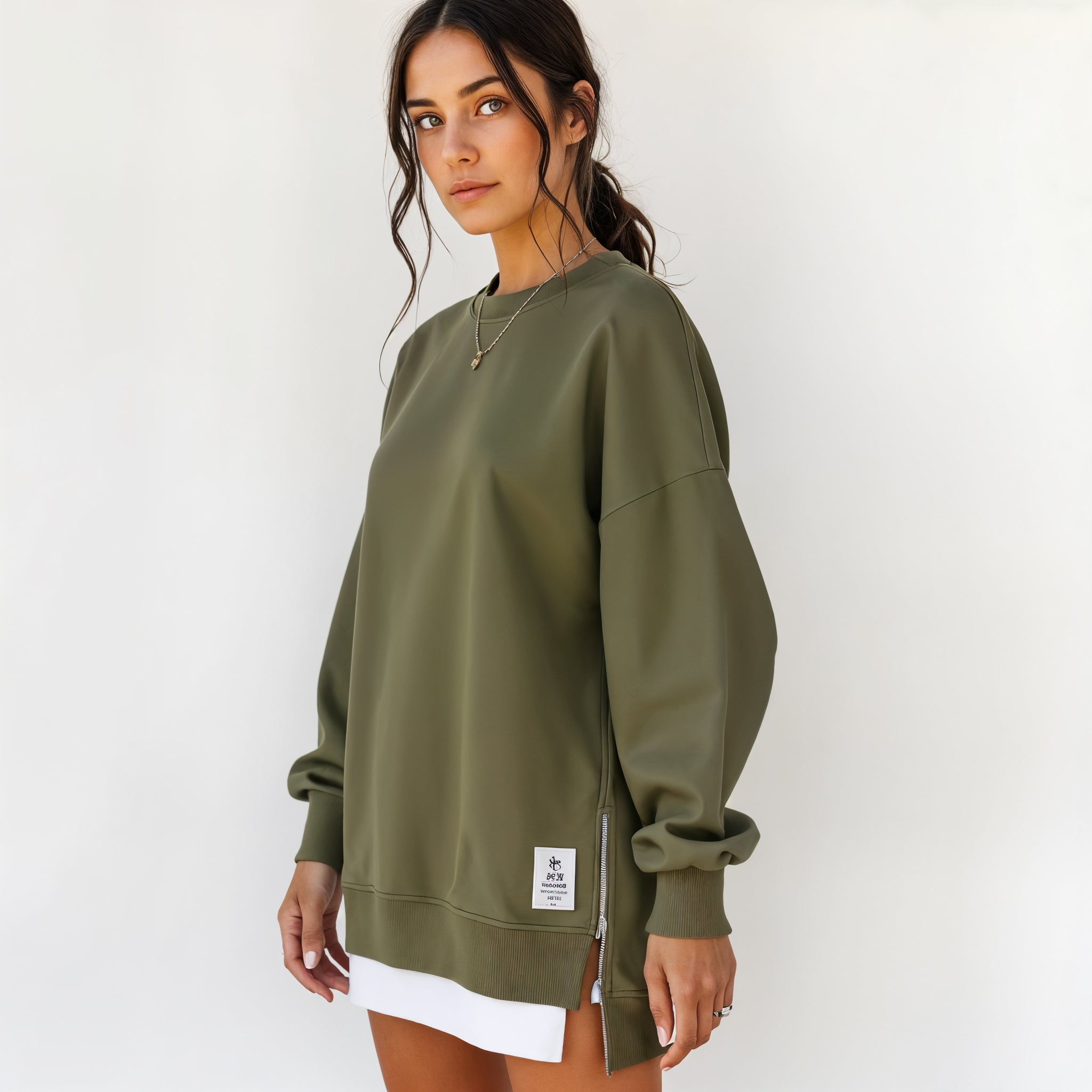 Oversized Sweatshirt Dress with Side Zipper