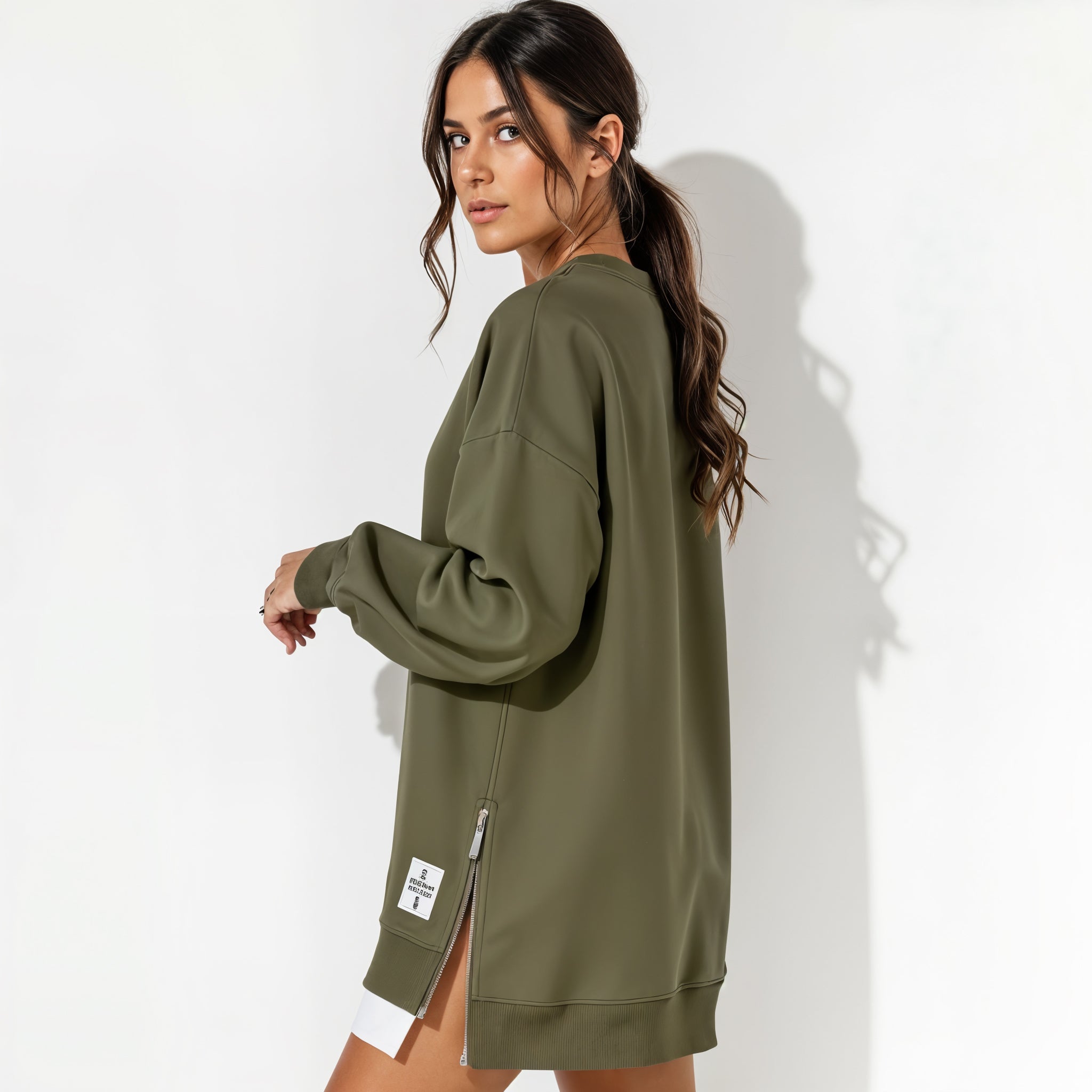 Oversized Sweatshirt Dress with Side Zipper