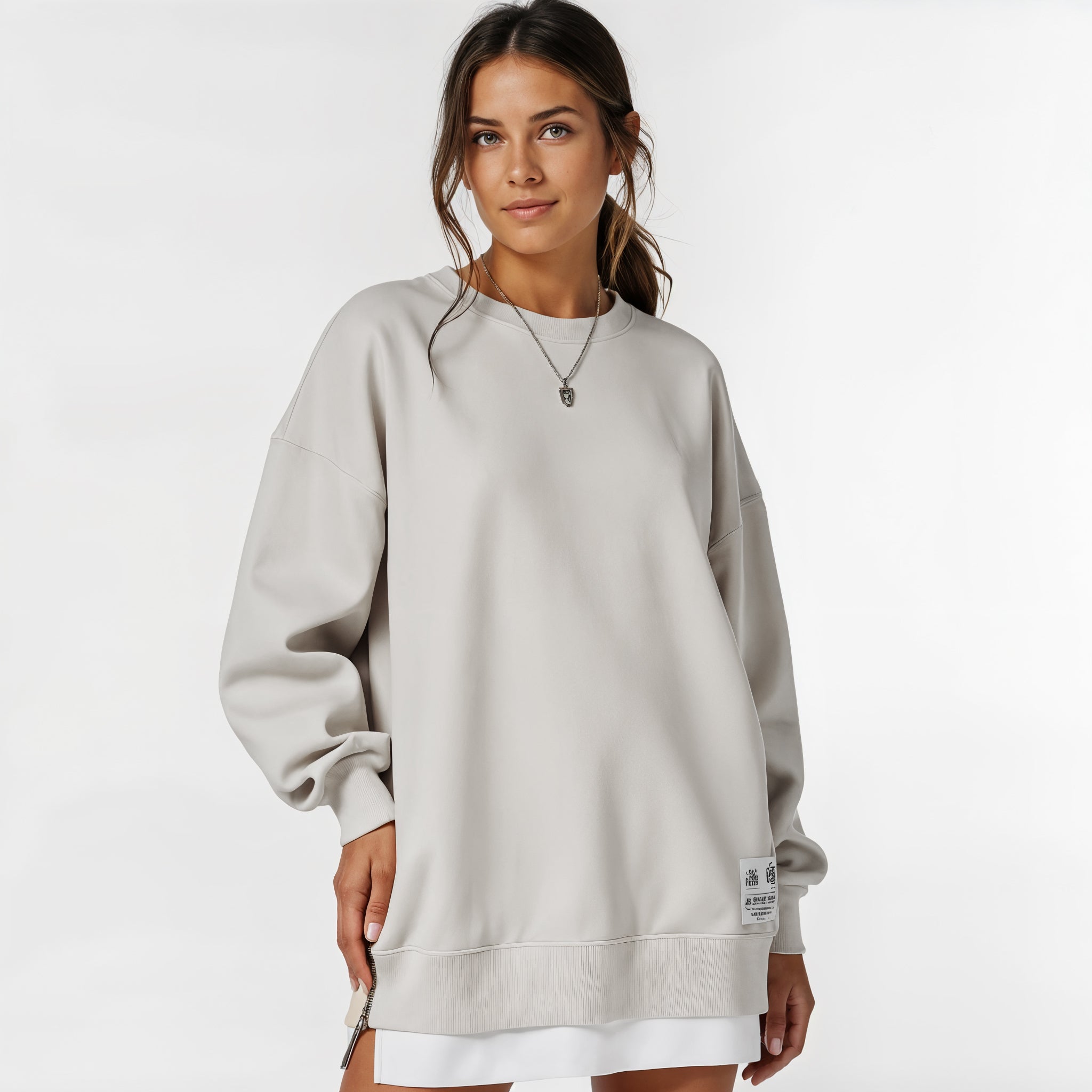 Oversized Sweatshirt Dress with Side Zipper