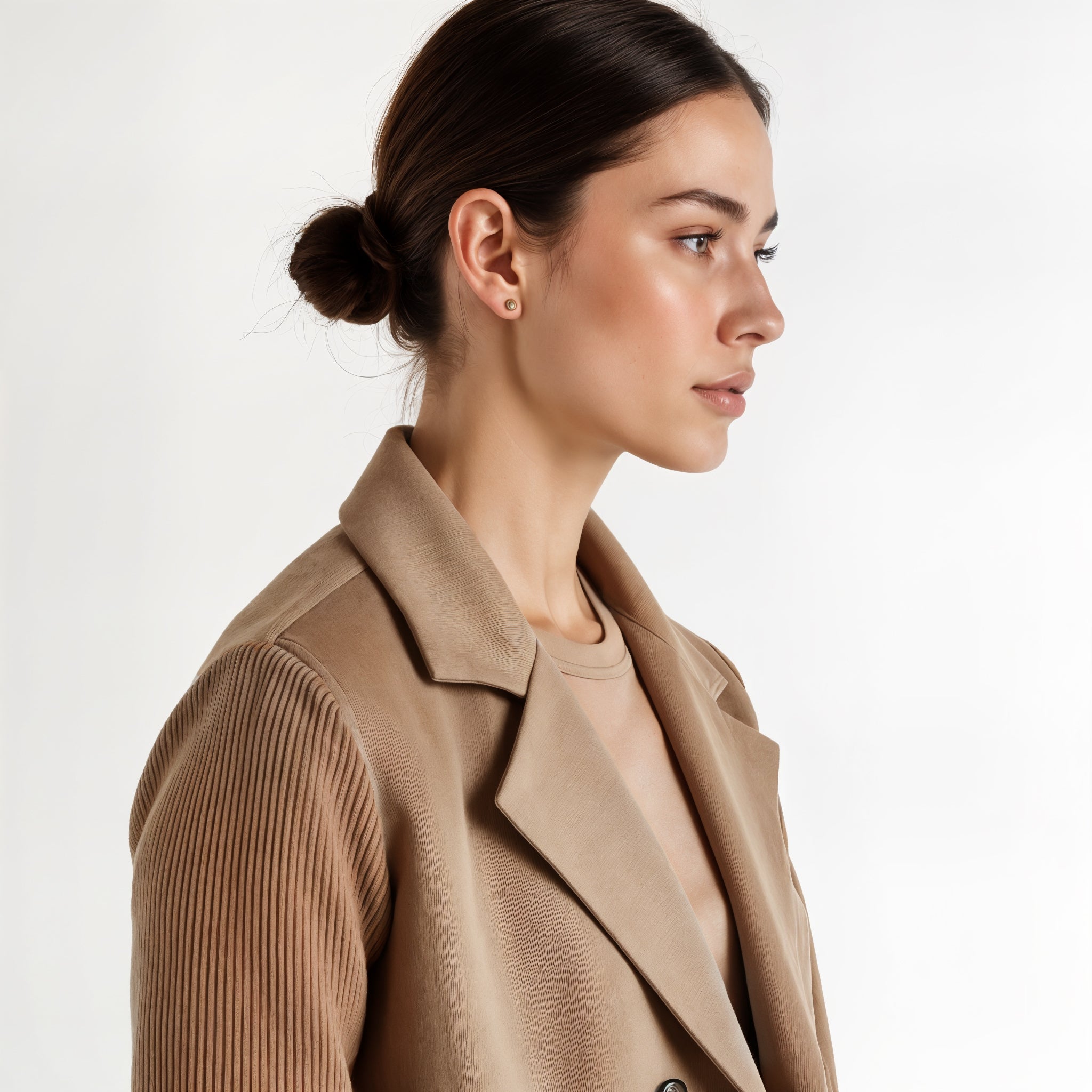 Knit Sleeve Double-Breasted Blazer