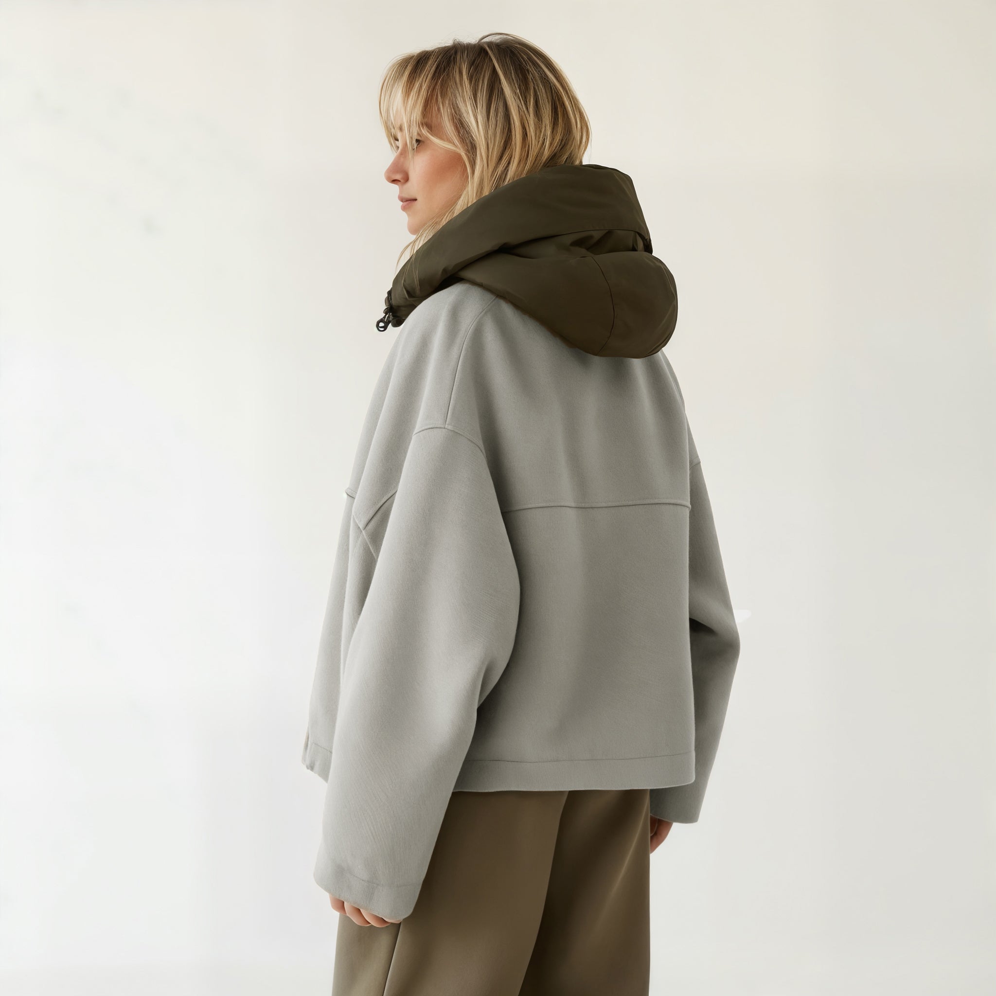 Oversized Wool Jacket with Puffer Hood