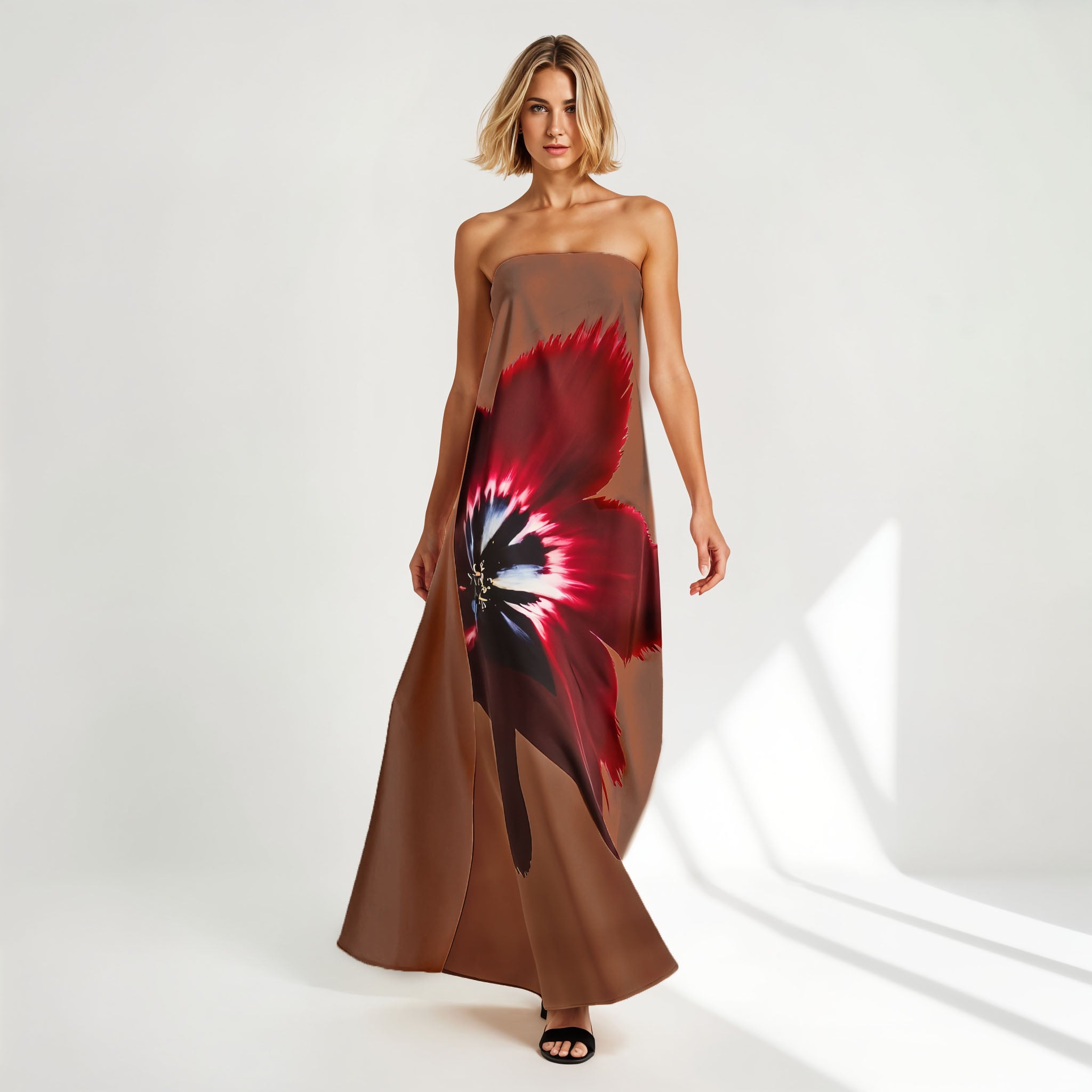 Bold Flower Strapless Maxi Dress
