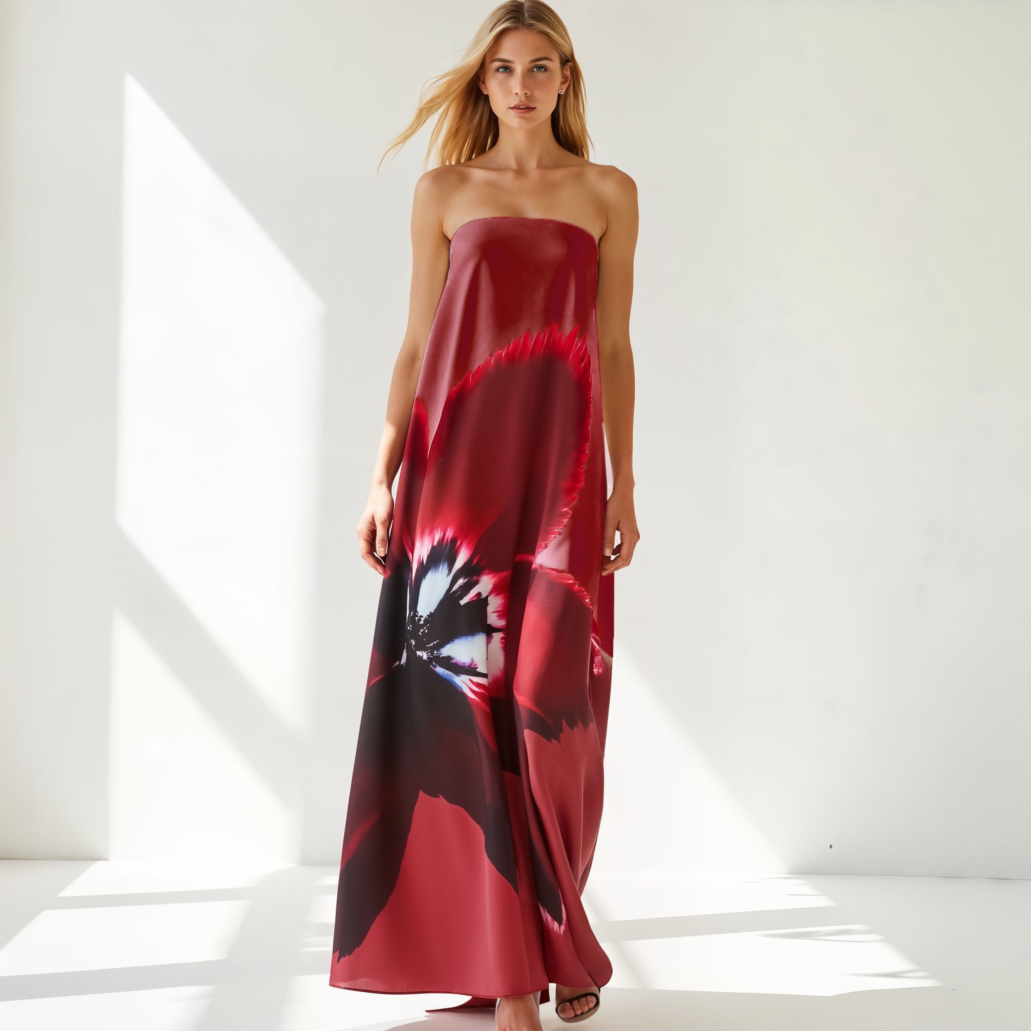Bold Flower Strapless Maxi Dress