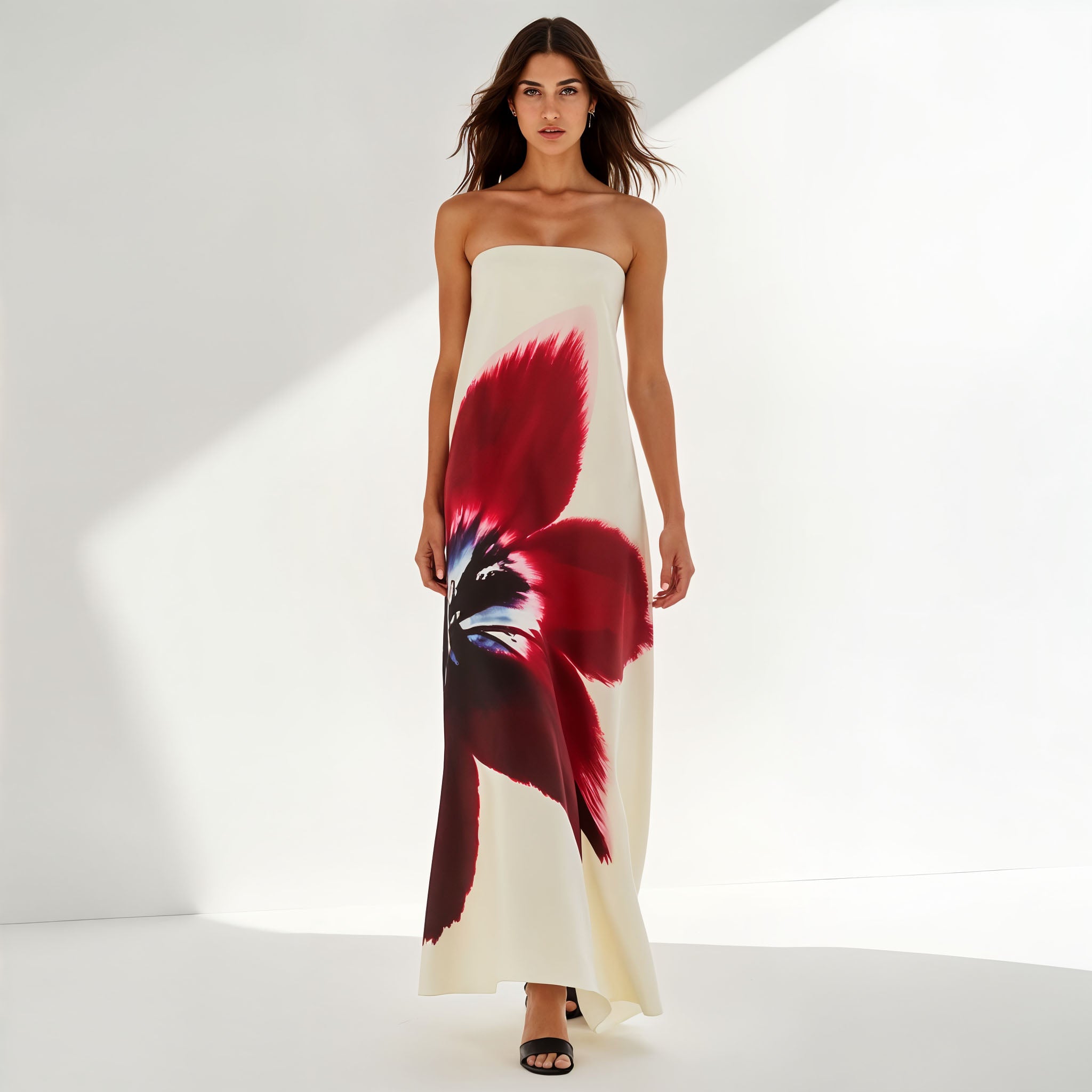 Bold Flower Strapless Maxi Dress