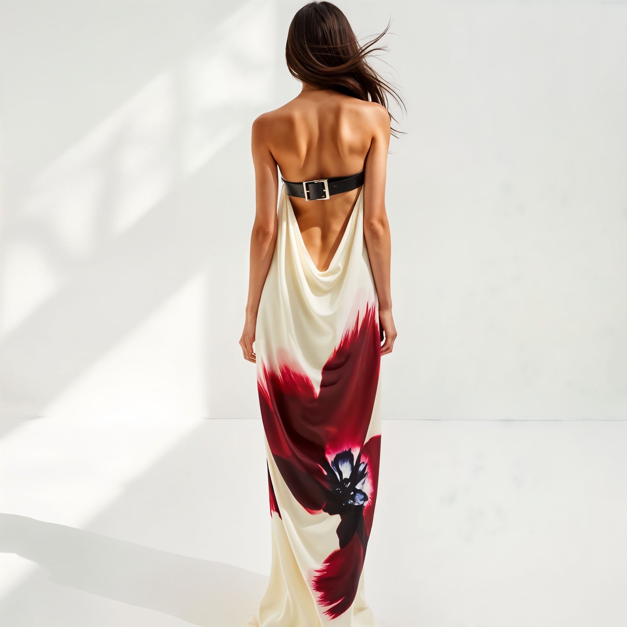 Bold Flower Strapless Maxi Dress