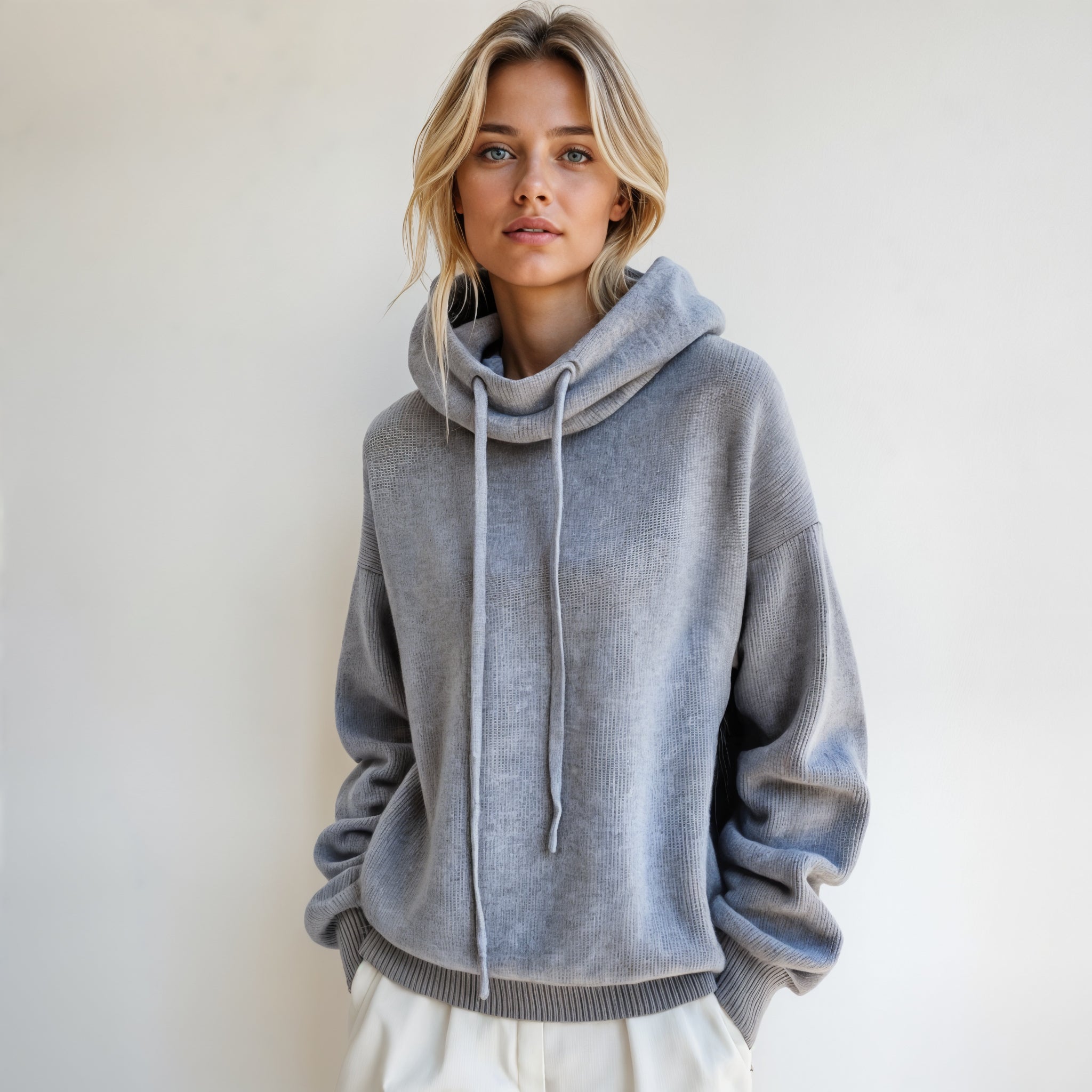 Merino Wool Sweater with Drawstring Collar