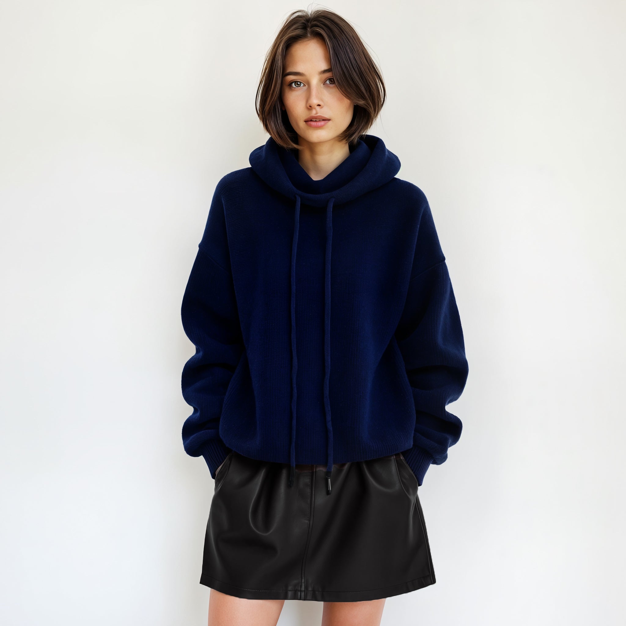 Merino Wool Sweater with Drawstring Collar