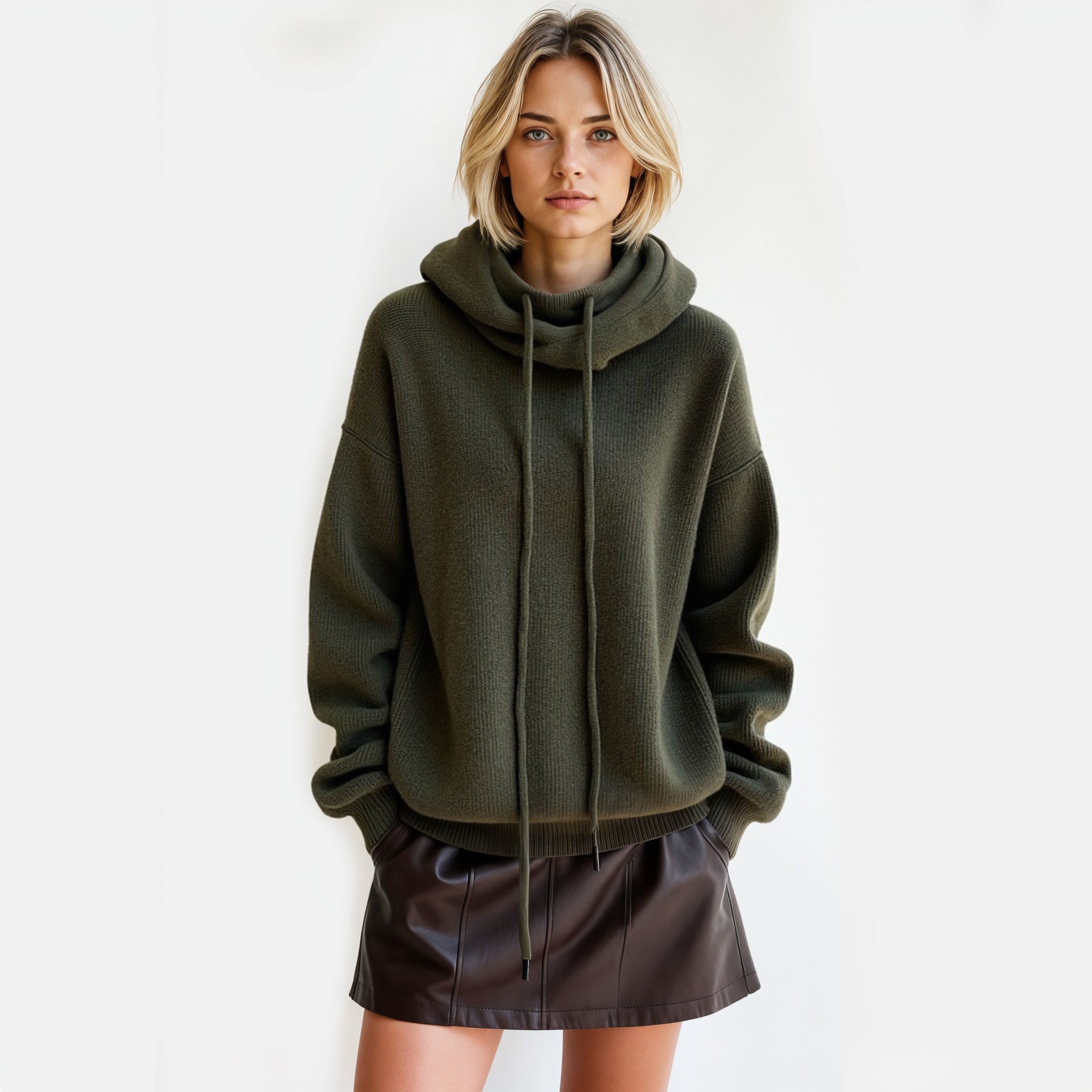 Merino Wool Sweater with Drawstring Collar